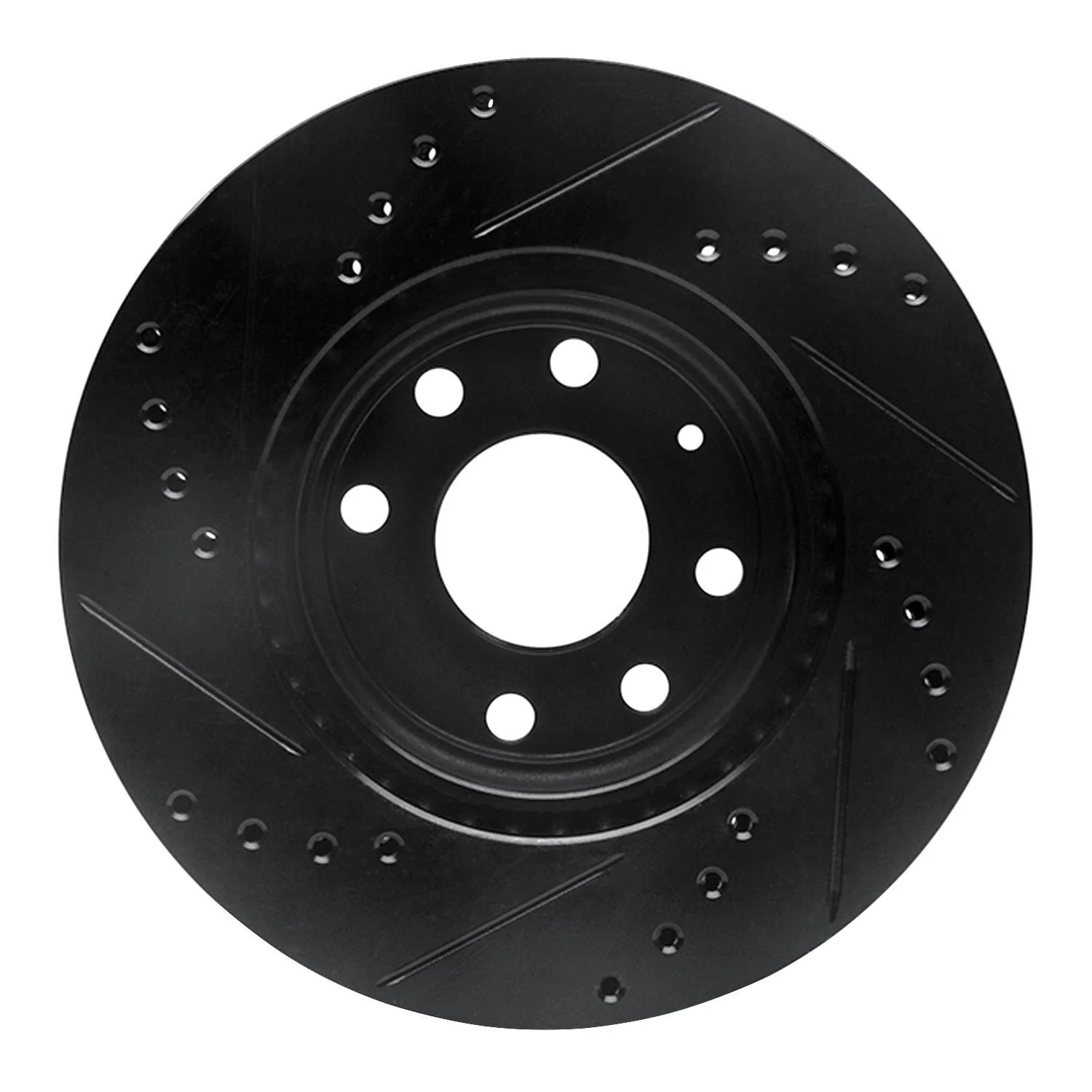 R1 Concepts 00-02 Daewoo Nubira Front Right Drilled & Slotted Black Brake Rotor - Image 2
