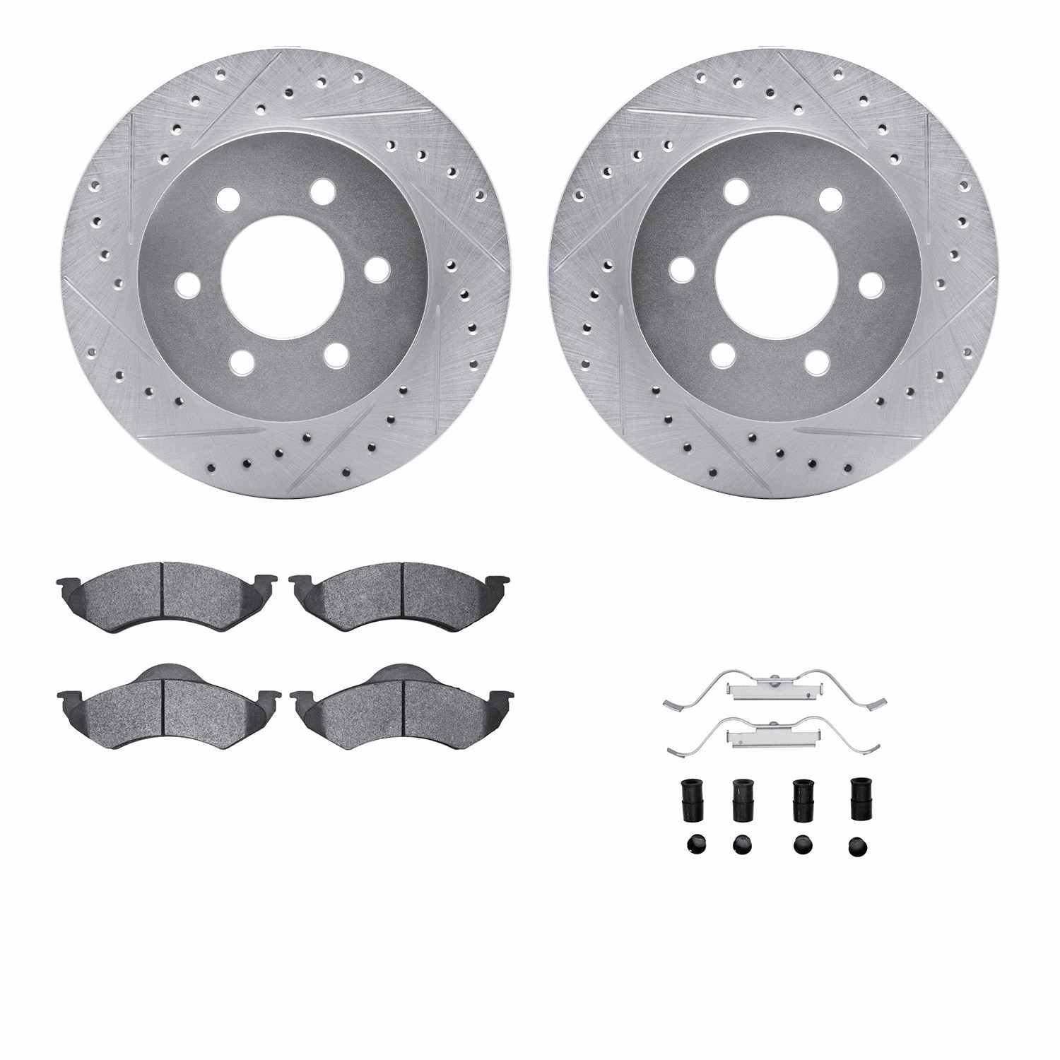 R1 Concepts 00-02 Dodge Durango Front Drilled & Slotted Silver Brake Rotor Set w/Optimum OE Pads and Hardware