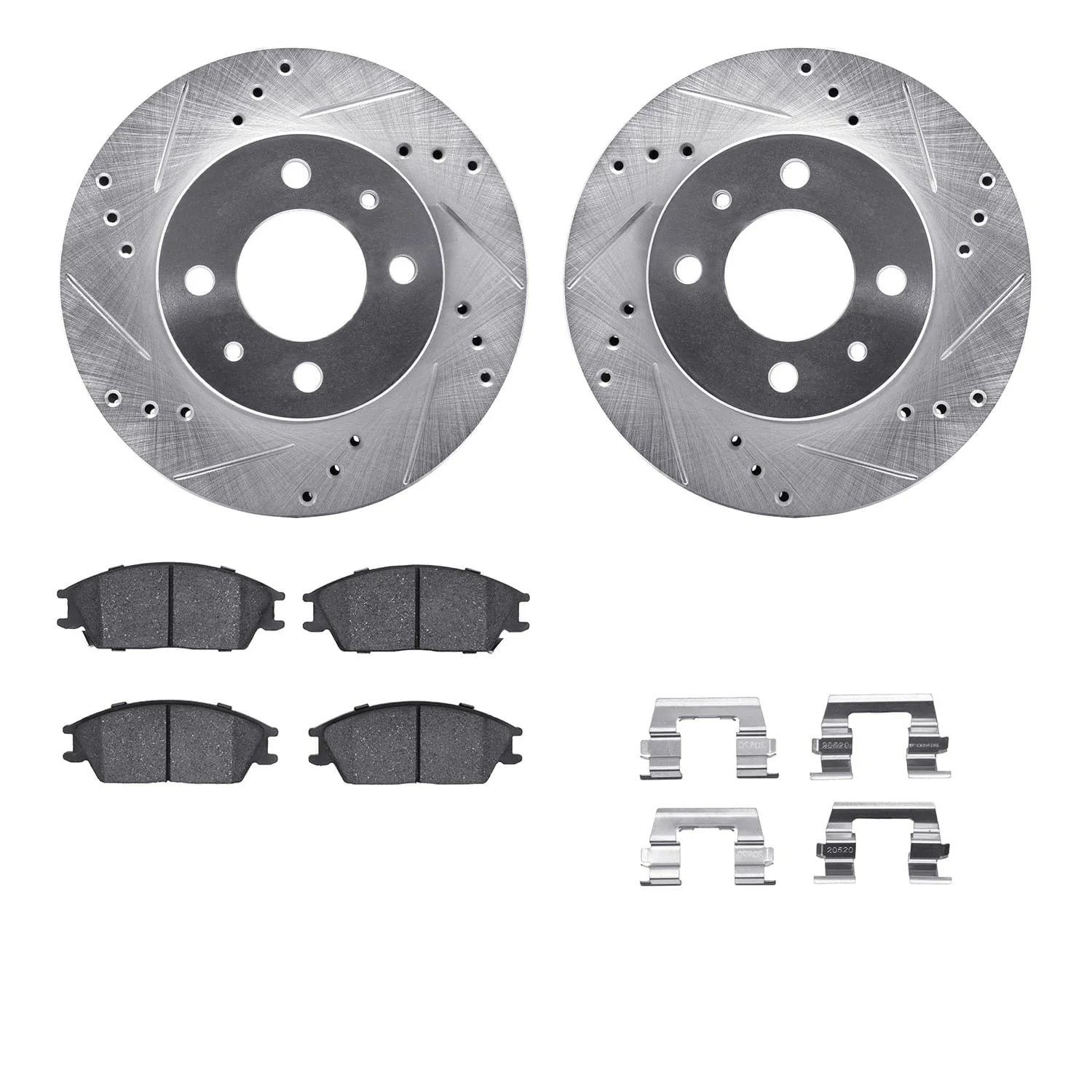 R1 Concepts 00-02 Hyundai Accent Front Drill/Slot Silver Rotors w/Optimum Pads