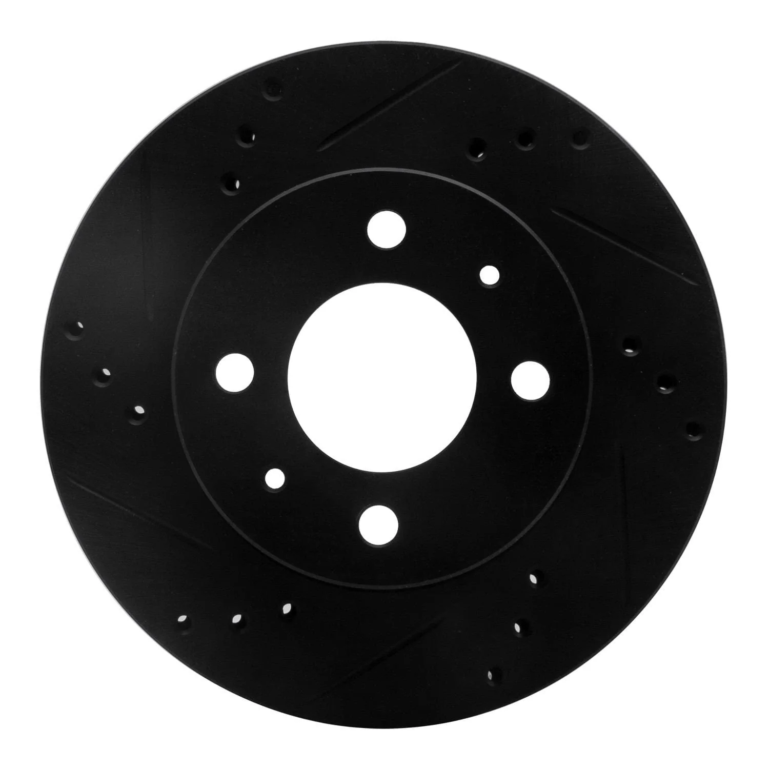R1 Concepts 00-02 Hyundai Accent Front Left Drilled & Slotted Black Brake Rotor