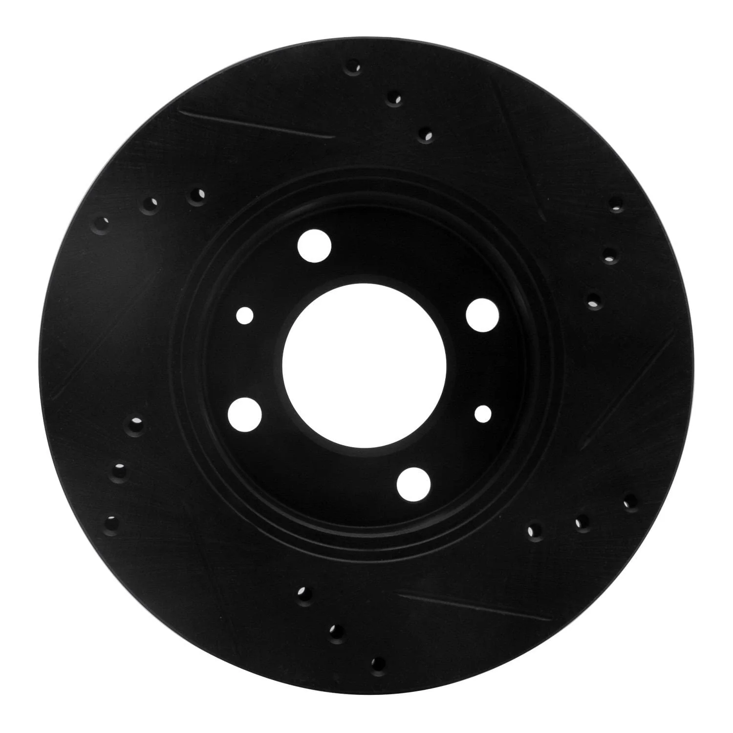 R1 Concepts 00-02 Hyundai Accent Front Left Drilled & Slotted Black Brake Rotor - Image 2