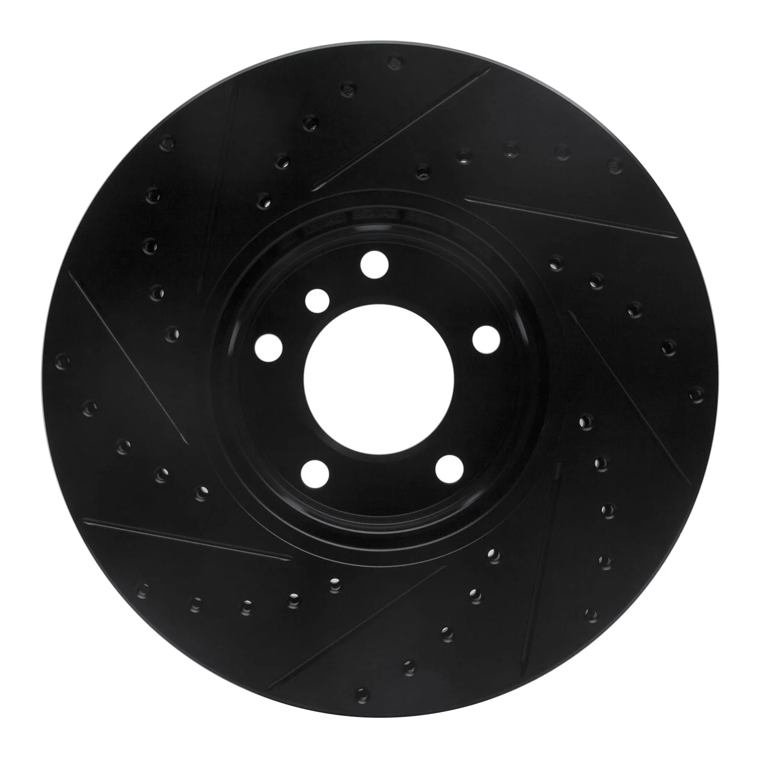 R1 Concepts 00-03 BMW 530I Front Right Drilled & Slotted Black Brake Rotor - Image 2
