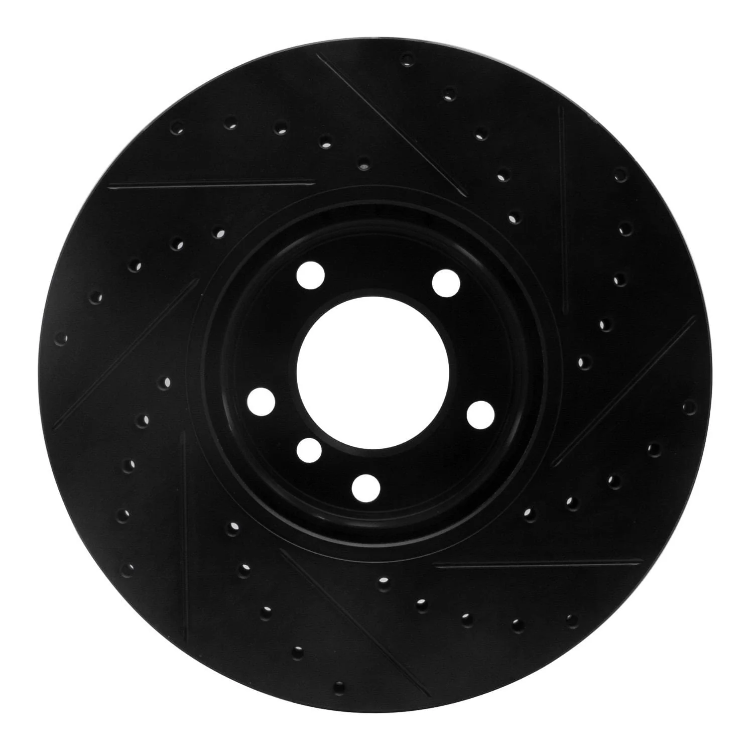 R1 Concepts 00-03 BMW 540I Front Left Drilled & Slotted Black Brake Rotor - Image 2
