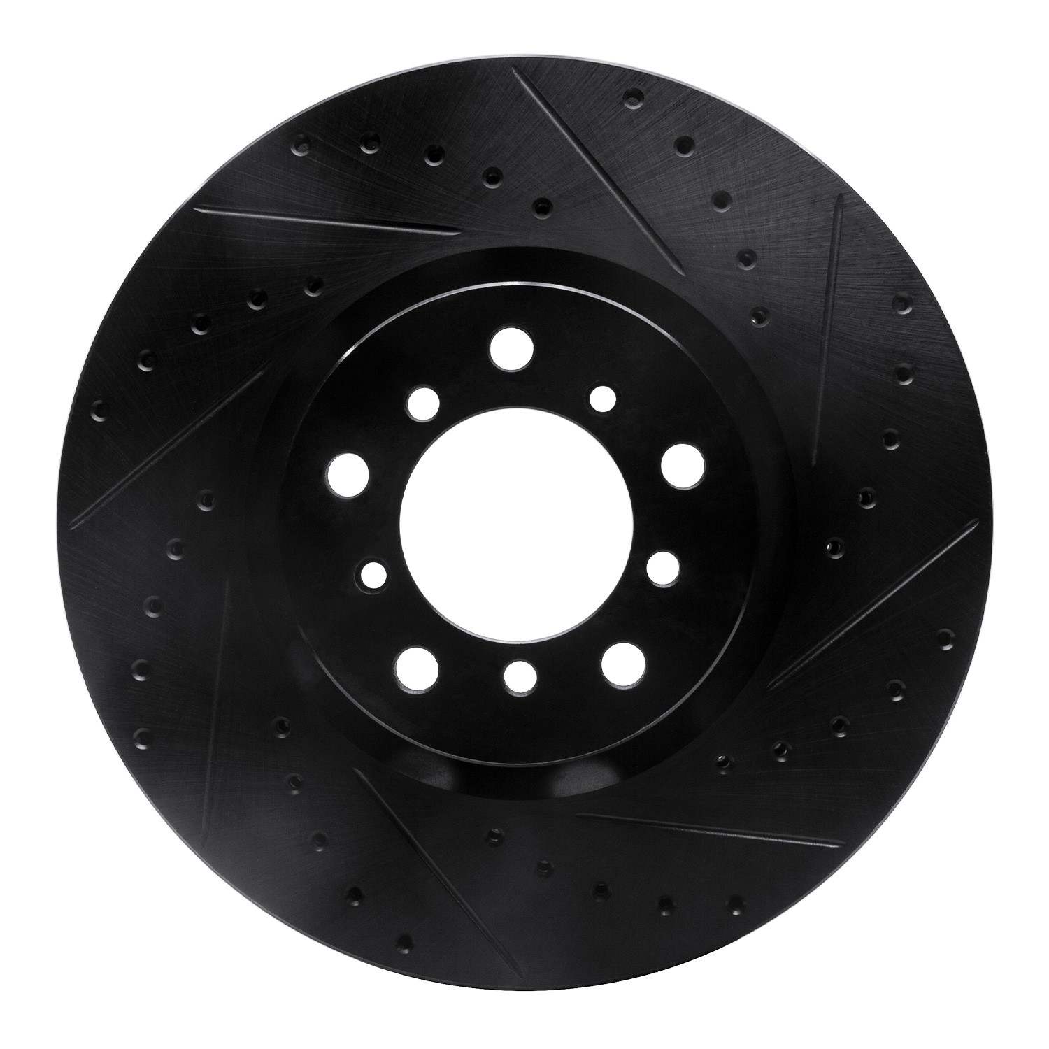 R1 Concepts 00-03 BMW M5 Left Front Drilled & Slotted Black Brake Rotor