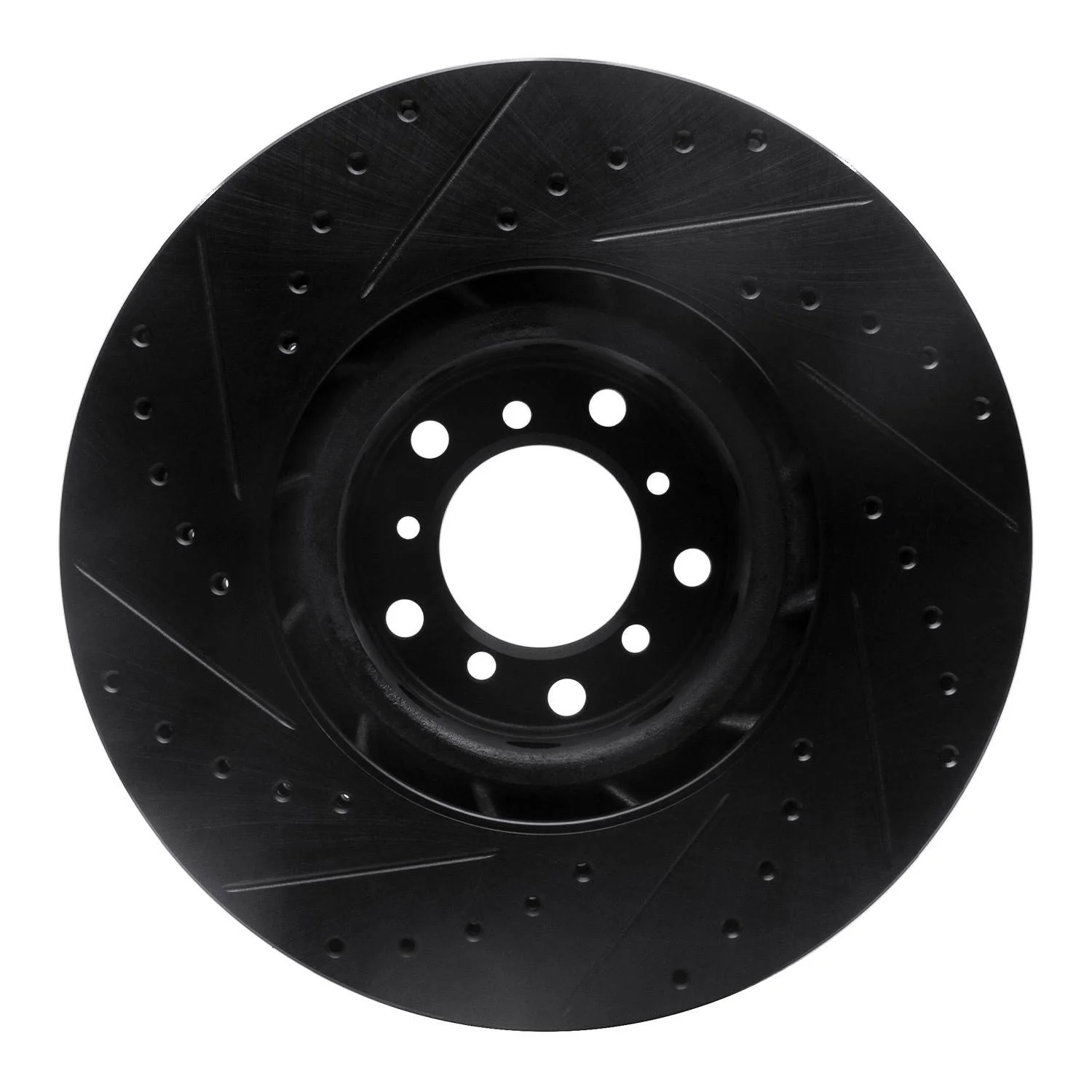 R1 Concepts 00-03 BMW M5 Left Front Drilled & Slotted Black Brake Rotor - Image 2