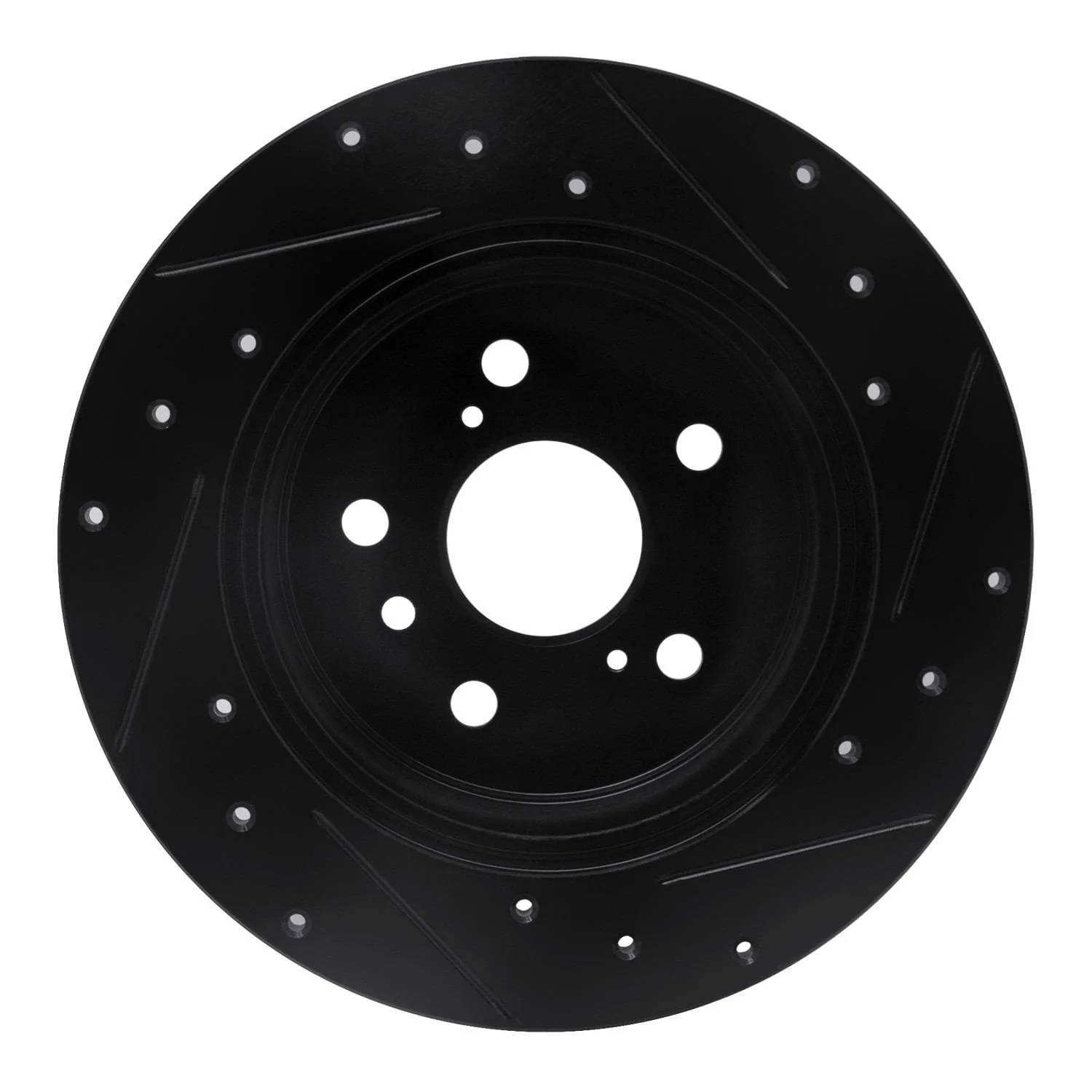 R1 Concepts 00-04 Toyota AVALON Rear Left Drilled & Slotted Black Brake Rotor - Image 2