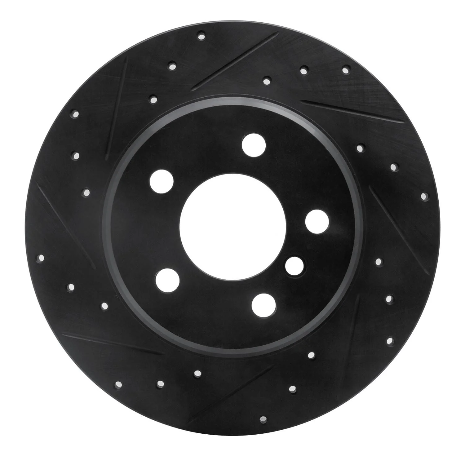 R1 Concepts 00-06 BMW X5 Rear Left Drilled & Slotted Black Brake Rotor