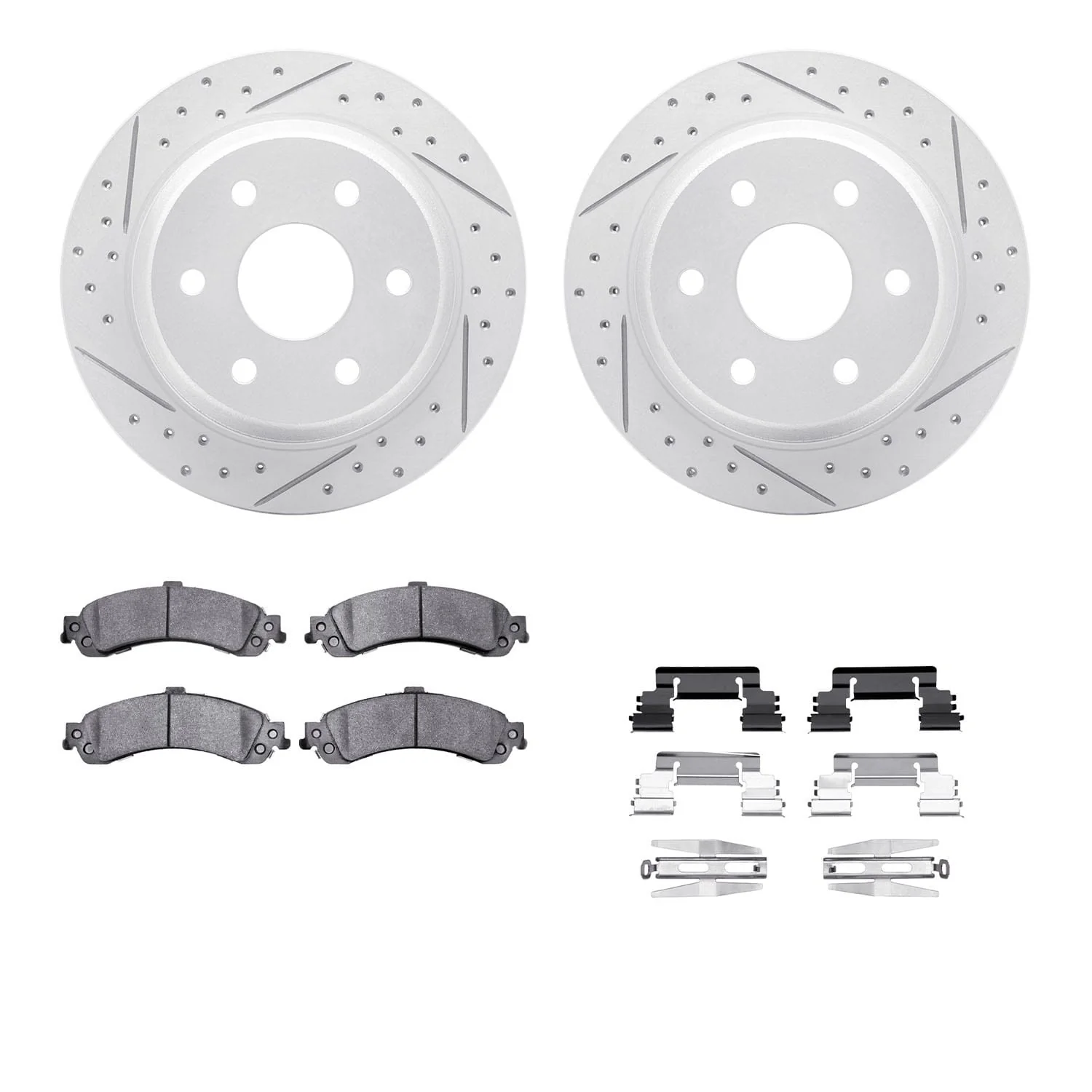R1 Concepts 00-06 Cadillac Escalade Rear Drill/Slot Carbon Coated Rotor Set w/Super Duty Pads
