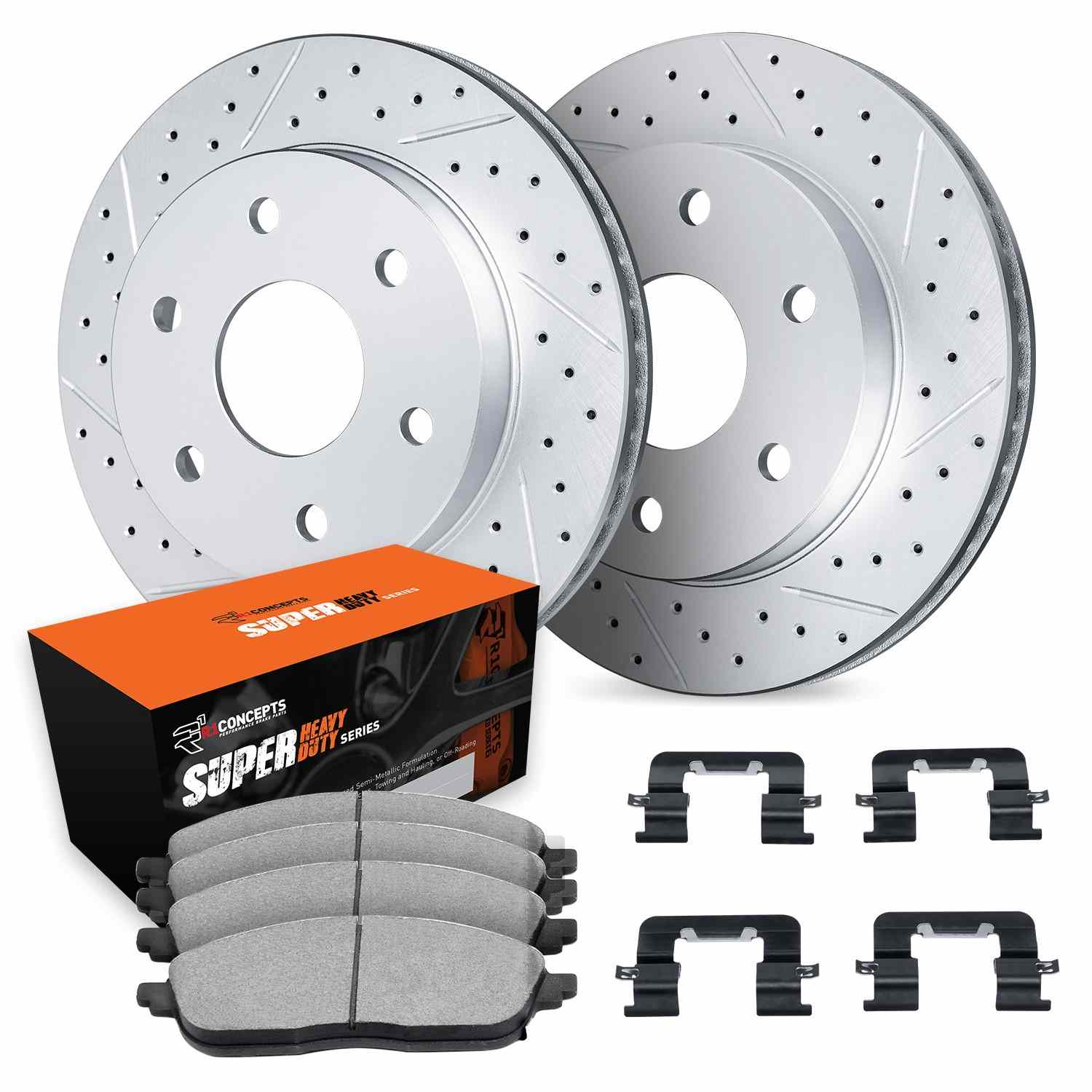 R1 Concepts 00-06 Cadillac Escalade Rear Drill/Slot Carbon Coated Rotor Set w/Super Duty Pads - Image 2