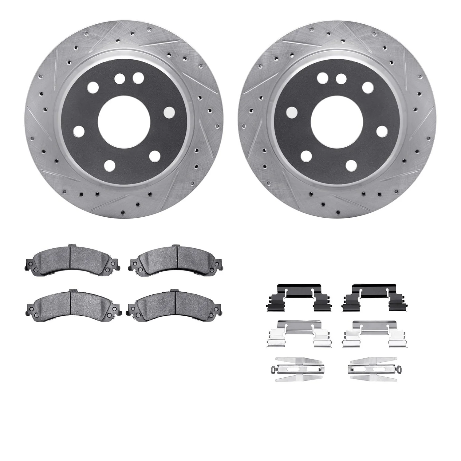 R1 Concepts 00-06 Cadillac Escalade Rear Drill/Slot Silver Rotors w/Optimum Pads