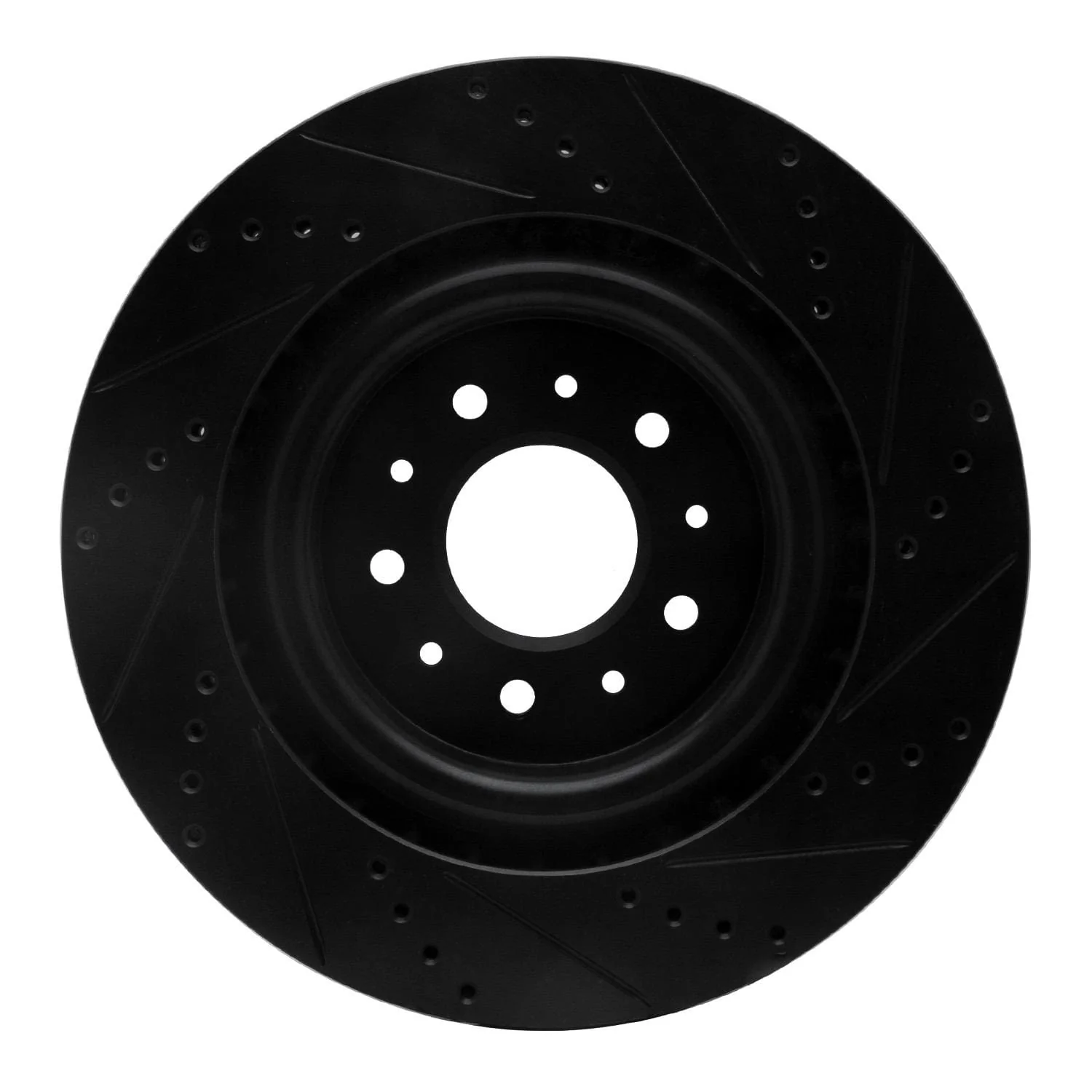 R1 Concepts 00-06 Jaguar XKR Front Left Drilled & Slotted Black Brake Rotor - Image 2
