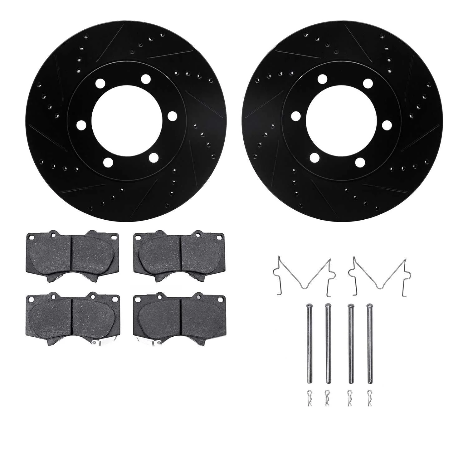 R1 Concepts 00-07 Toyota Tundra Front Drilled & Slotted Black Brake Rotor Set w/Ceramic Pads and Hardware