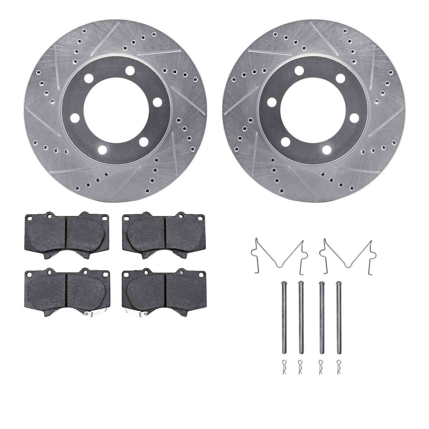 R1 Concepts 00-07 Toyota Tundra Front Drilled & Slotted Silver Brake Rotor Set w/Ceramic Pads and Hardware
