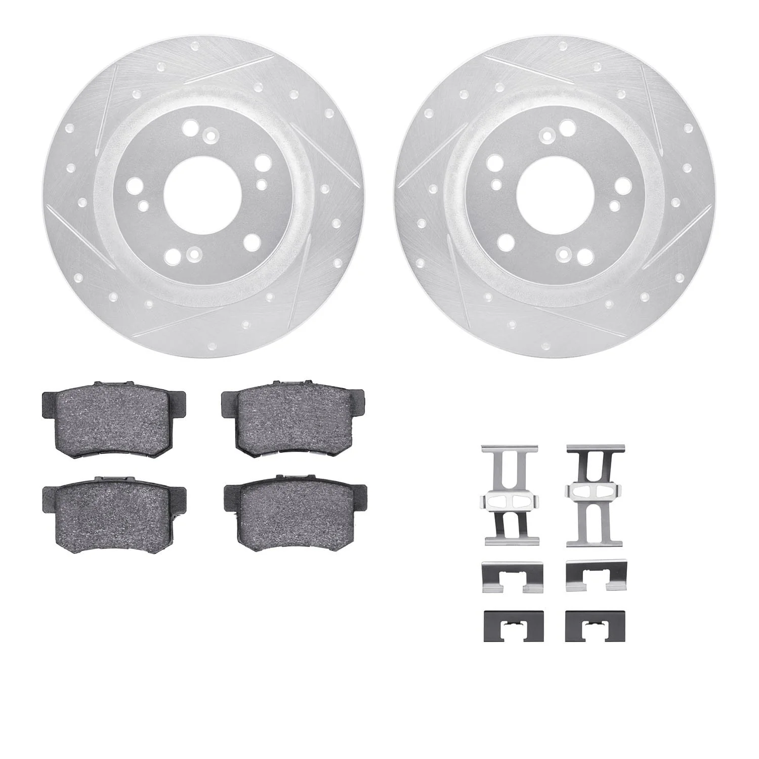 R1 Concepts 00-09 Honda S2000 Rear Drilled & Slotted Silver Brake Rotor Set w/Ceramic Pads and Hardware
