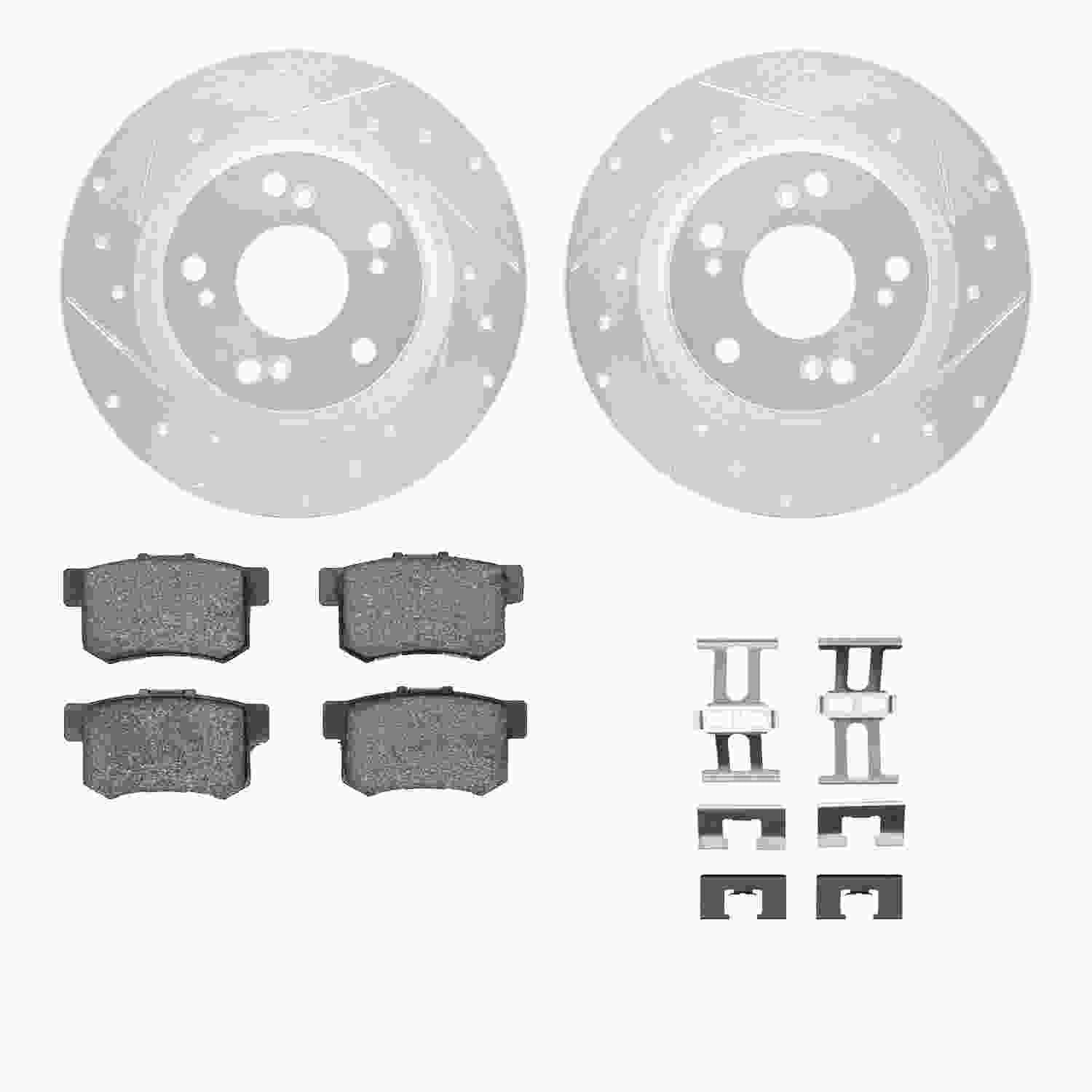 R1 Concepts 00-09 Honda S2000 Rear Drilled & Slotted Silver Brake Rotor Set w/Optimum OE Pads and Hardware
