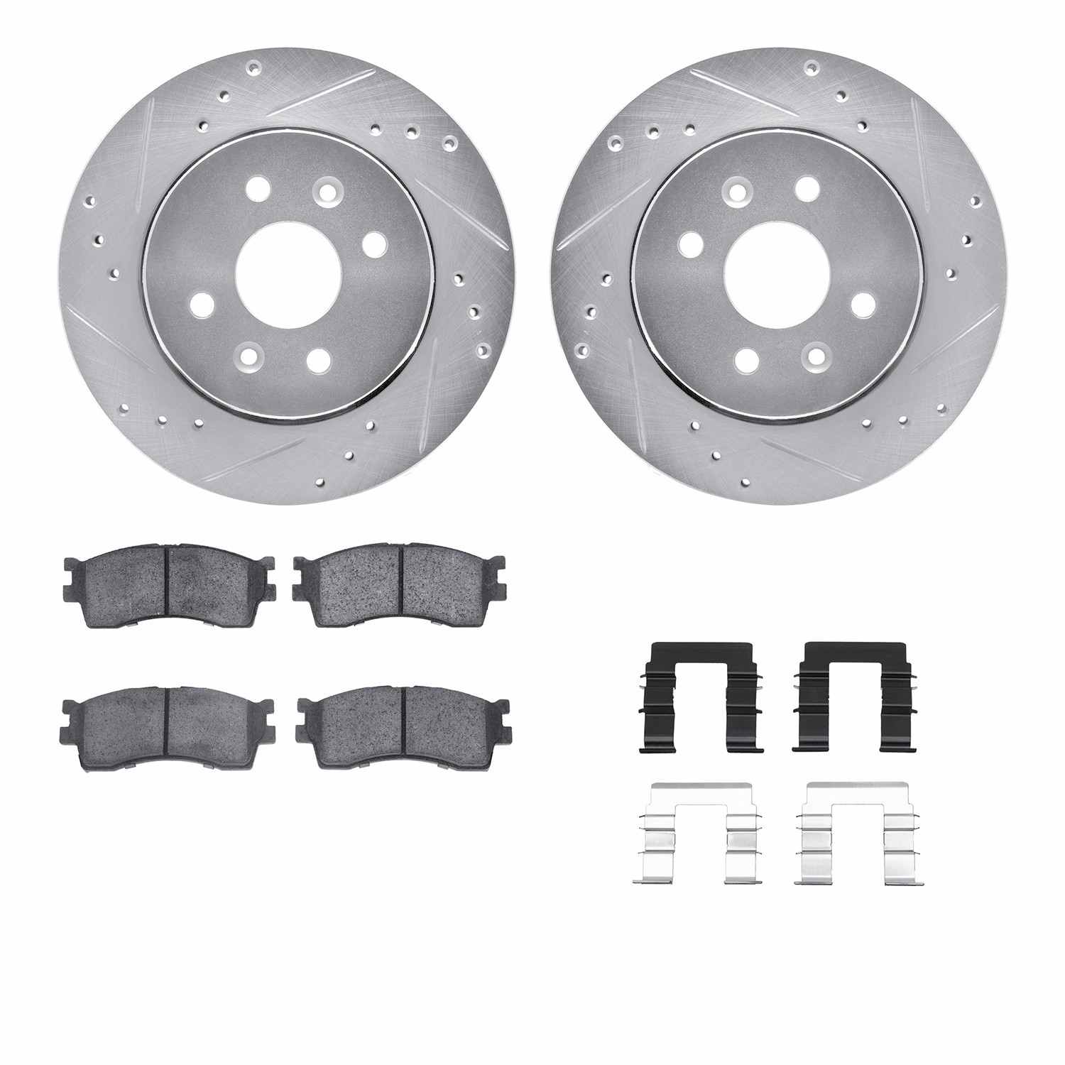 R1 Concepts 01-03 Kia Sephia Front Drilled & Slotted Silver Brake Rotor Set w/Optimum OE Pads and Hardware