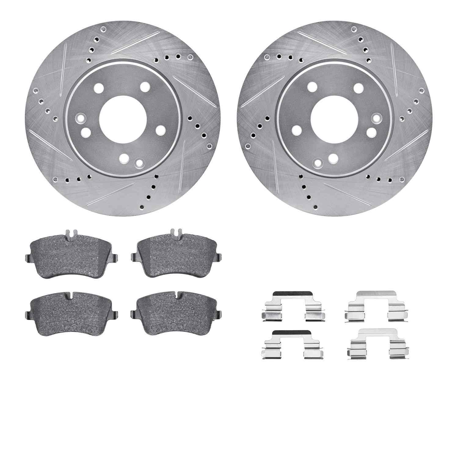 R1 Concepts 01-05 Mercedes-Benz C240 Front Drill/Slot Silver Rotors w/Ceramic Pads