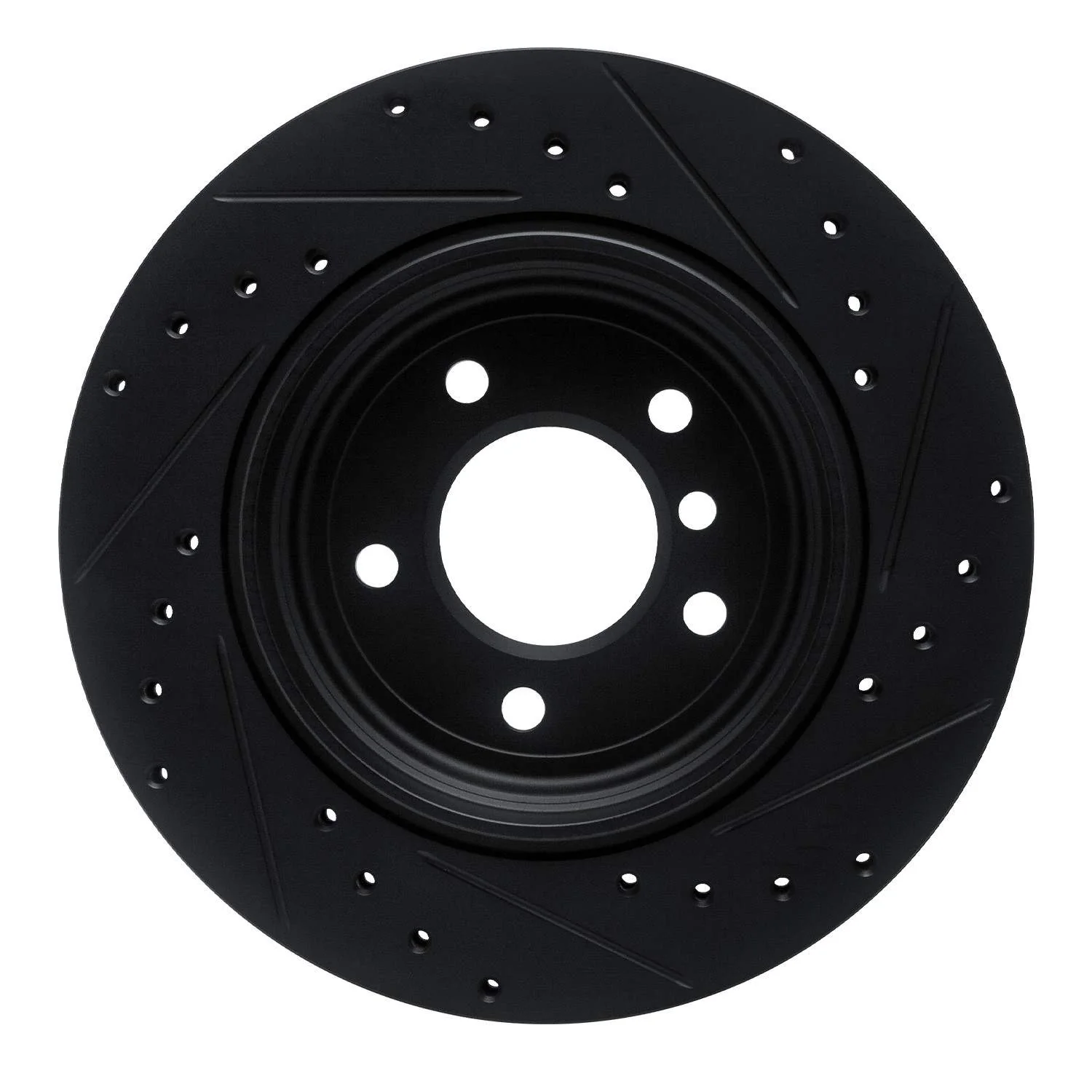 R1 Concepts 01-06 BMW 330CI Rear Left Drilled & Slotted Black Brake Rotor - Image 2