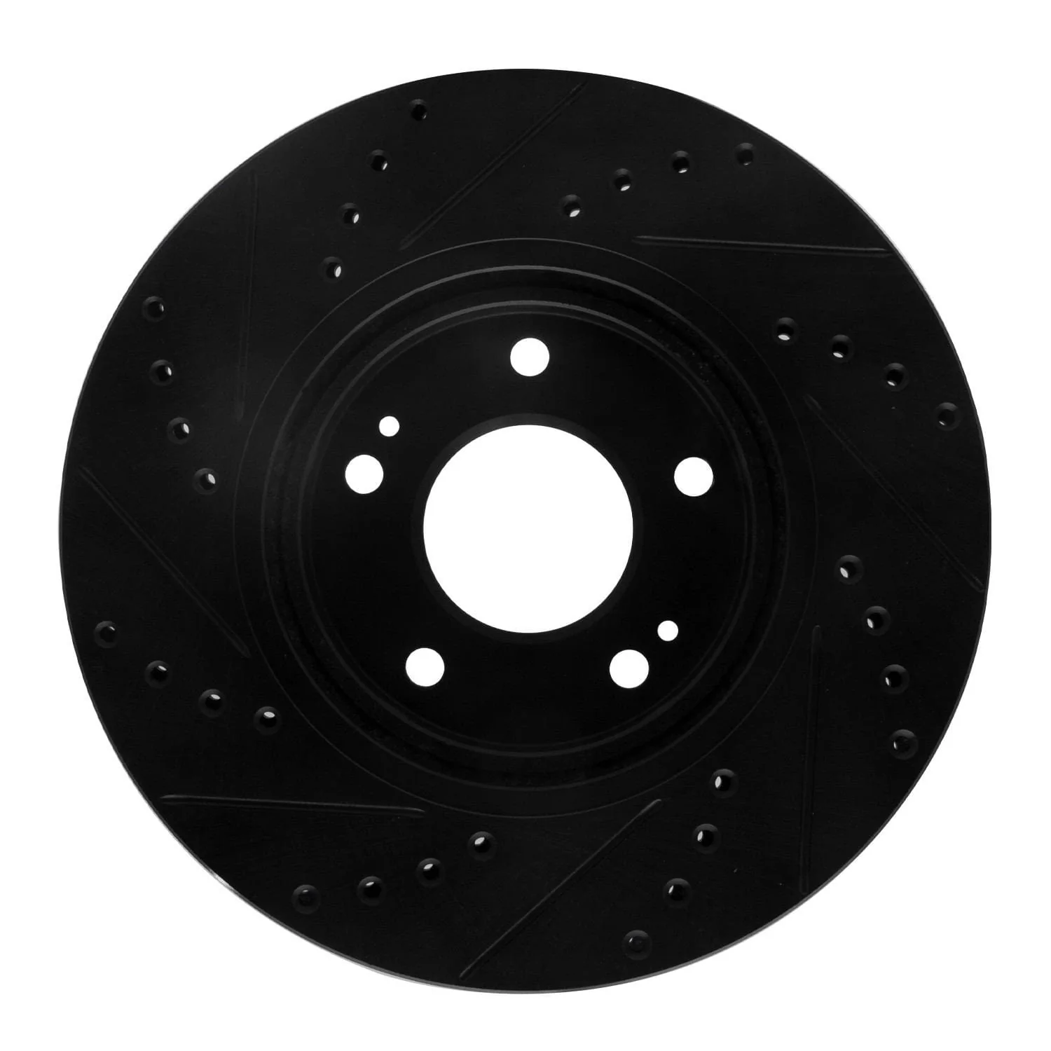 R1 Concepts 01-06 Hyundai Santa Fe Front Right Drilled & Slotted Black Brake Rotor - Image 2