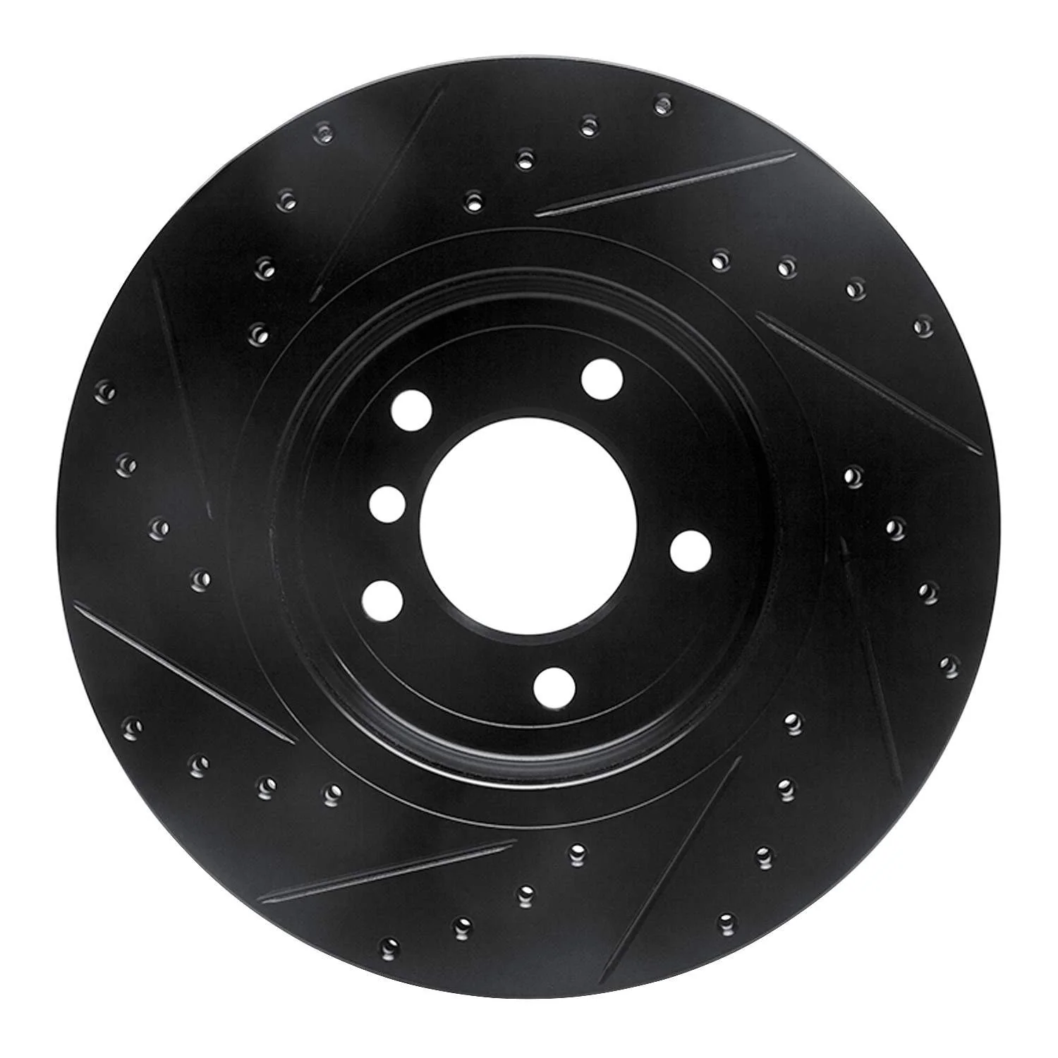 R1 Concepts 01-08 BMW 330I Front Right Drilled & Slotted Black Brake Rotor - Image 2