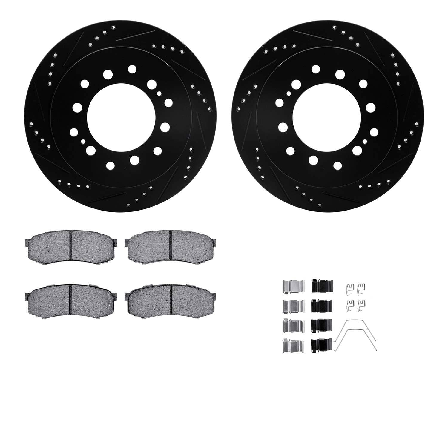 R1 Concepts 01-09 Lexus GX470 Rear Drill/Slot Black Rotors w/Off-Road/Tow Pads