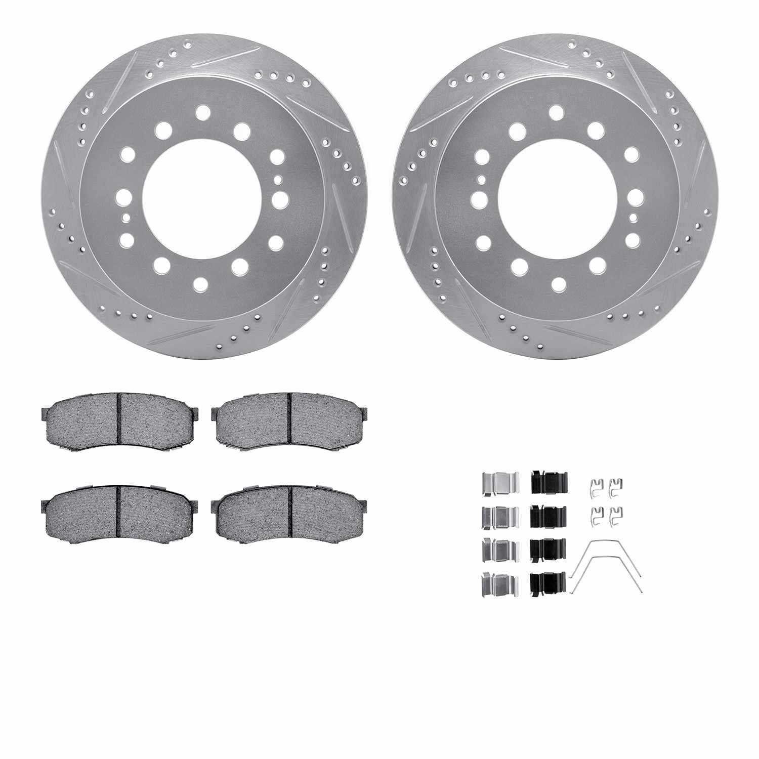 R1 Concepts 01-09 Lexus GX470 Rear Drill/Slot Silver Rotors w/Off-Road/Tow Pads