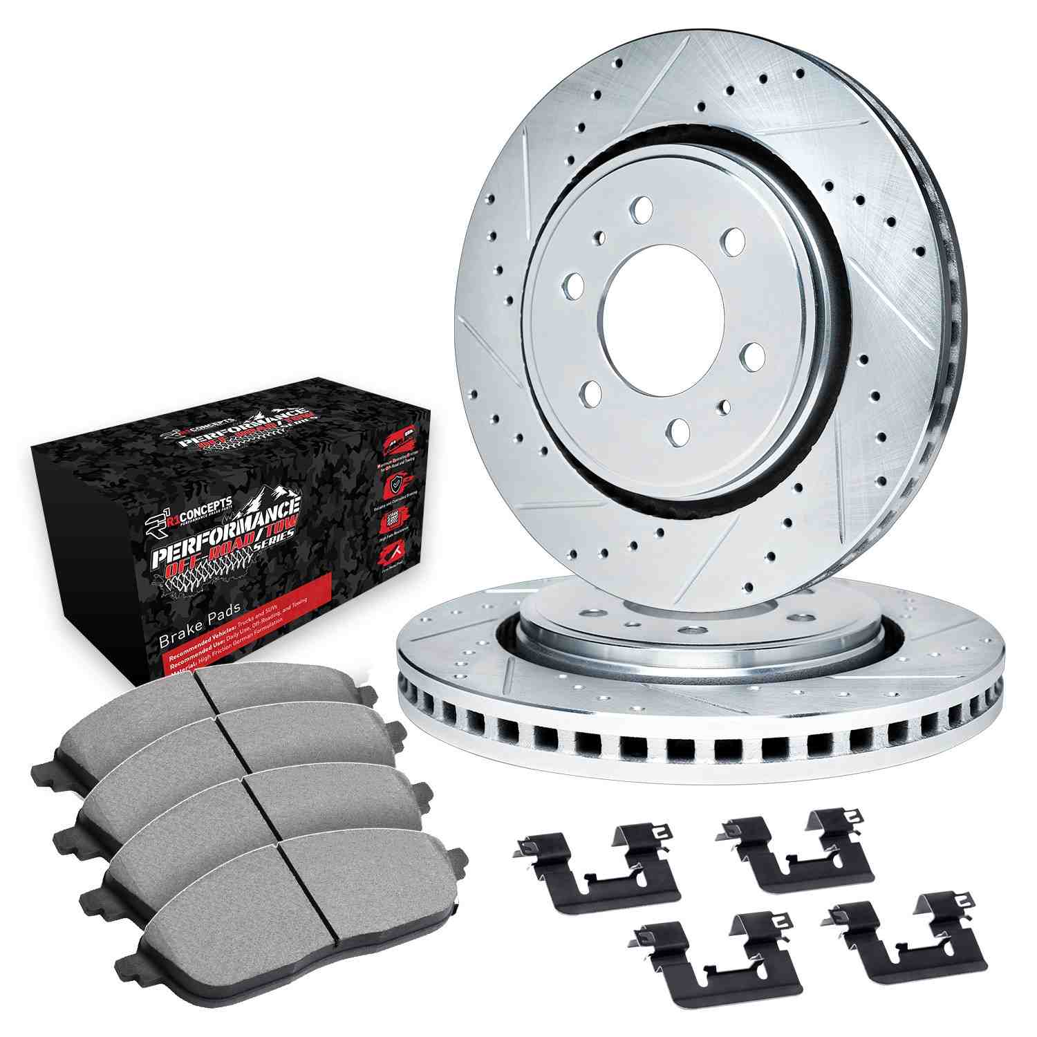 R1 Concepts 01-09 Lexus GX470 Rear Drill/Slot Silver Rotors w/Off-Road/Tow Pads - Image 2