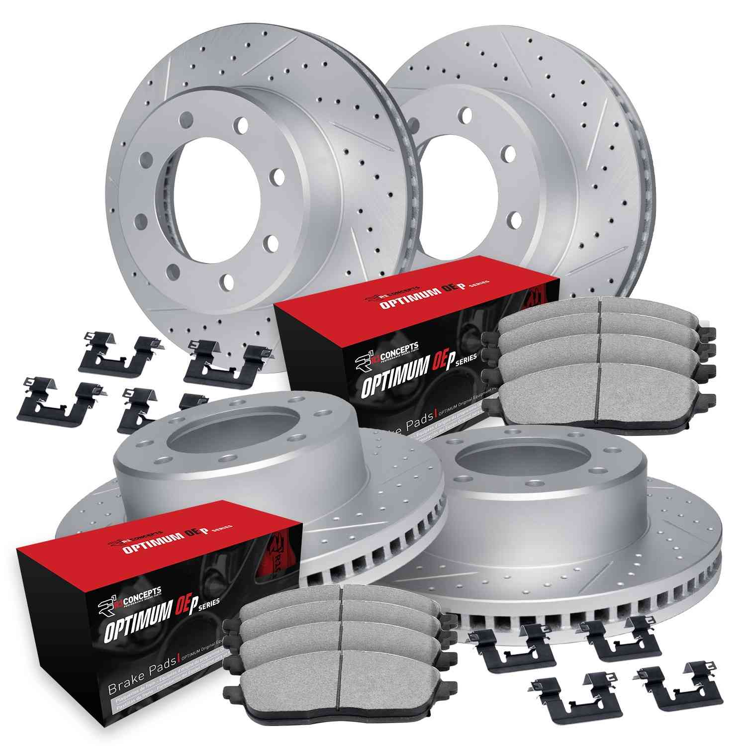 R1 Concepts 01-10 Chevrolet Silverado 2500 HD Classic Front & Rear Drill/Slot Carbon Coated Rotors w/Optimum Pads