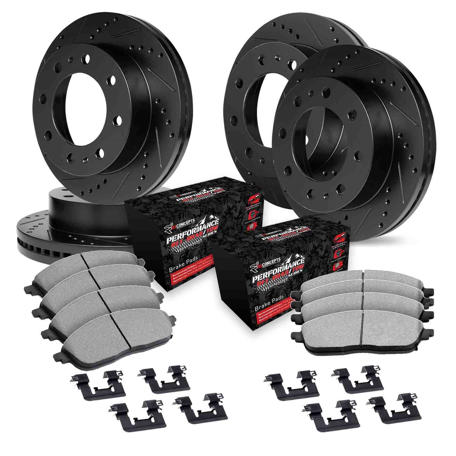 R1 Concepts 01-10 Chevrolet Silverado 2500 HD Front & Rear Drill/Slot Black Rotors w/Off-Road/Tow Pads