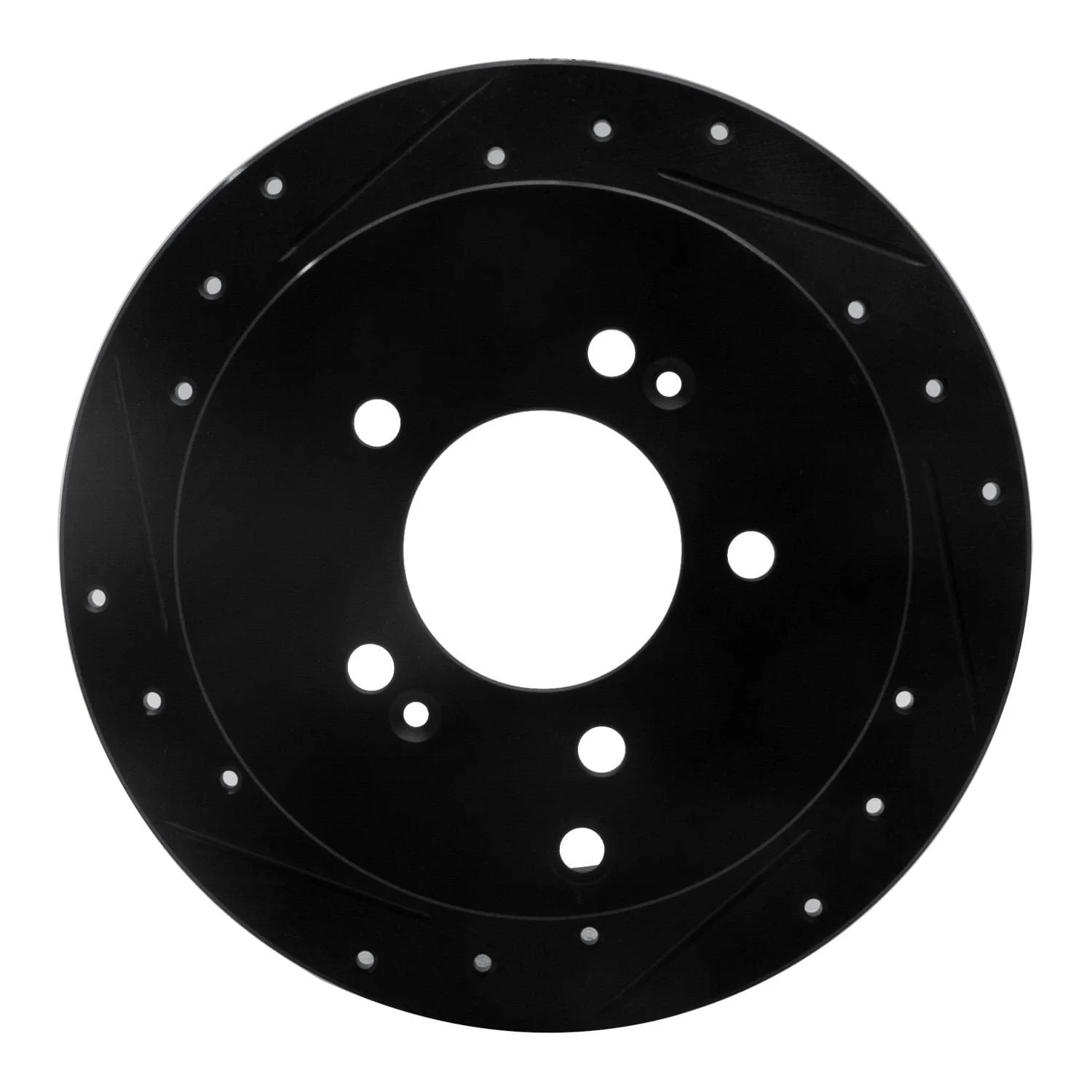 R1 Concepts 01-16 Hyundai Santa Fe Rear Left Drilled & Slotted Black Brake Rotor