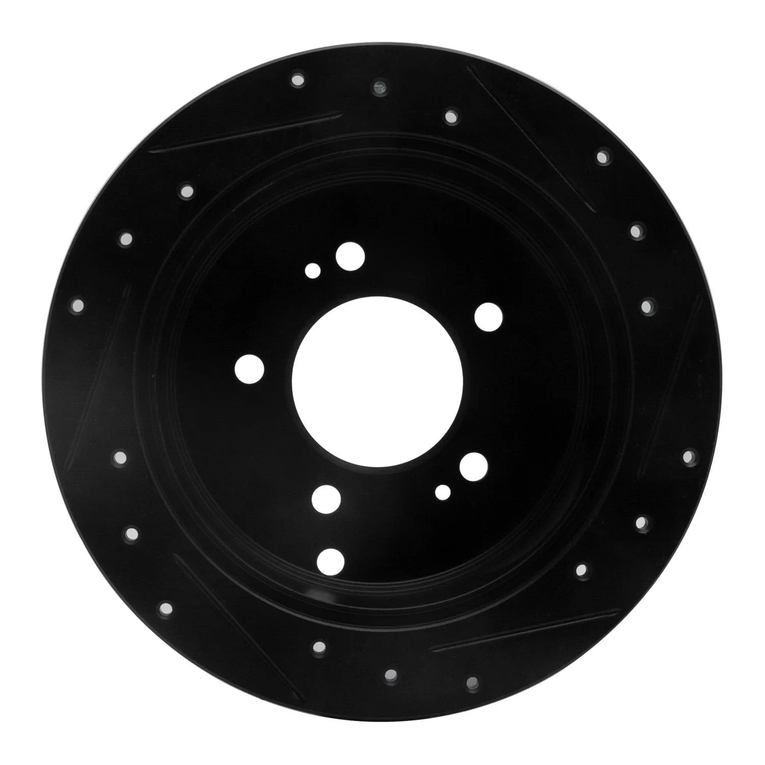 R1 Concepts 01-16 Hyundai Santa Fe Rear Left Drilled & Slotted Black Brake Rotor - Image 2