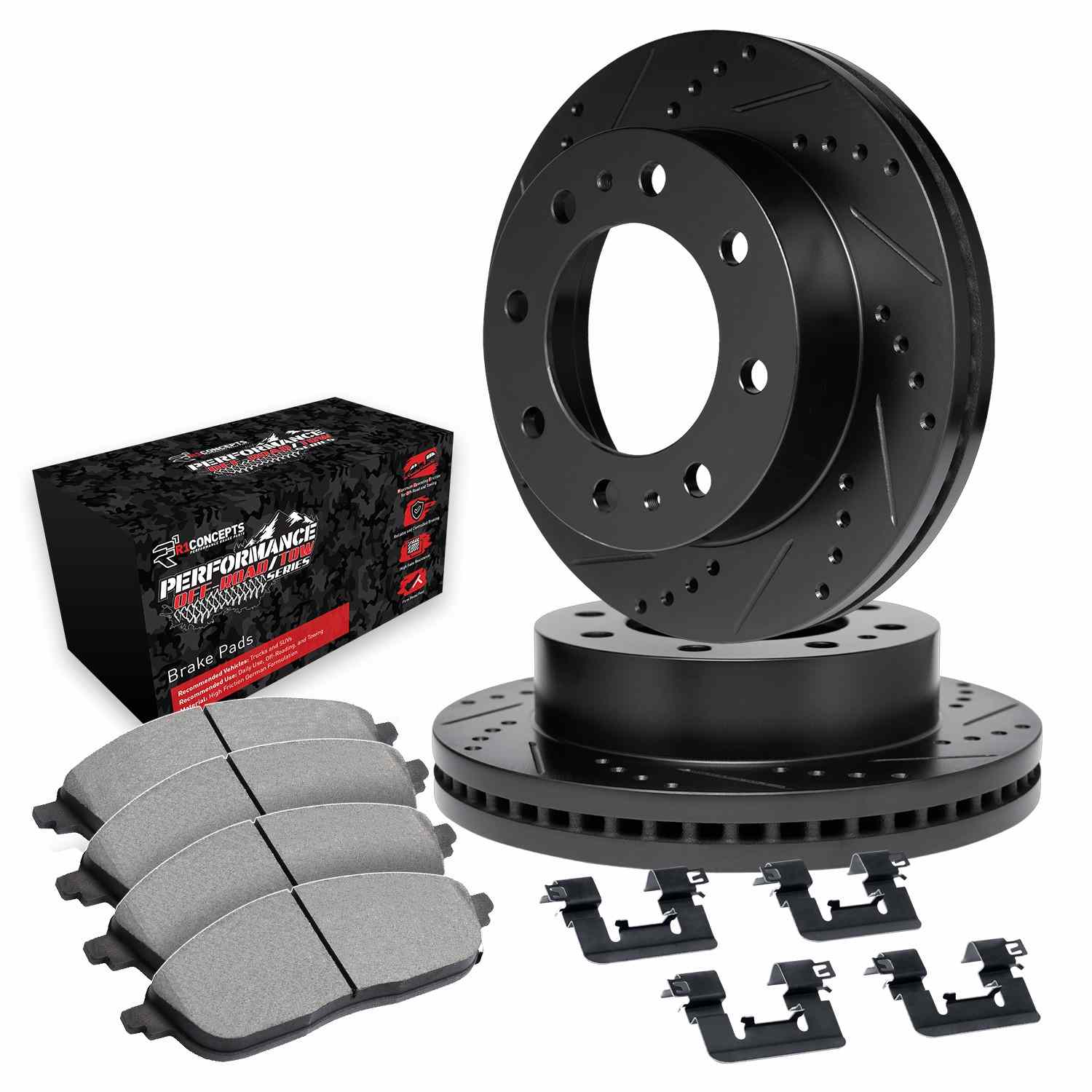 R1 Concepts 01-20 Chevrolet Silverado 3500 Front Drill/Slot Black Rotors w/Off-Road/Tow Pads - Image 2