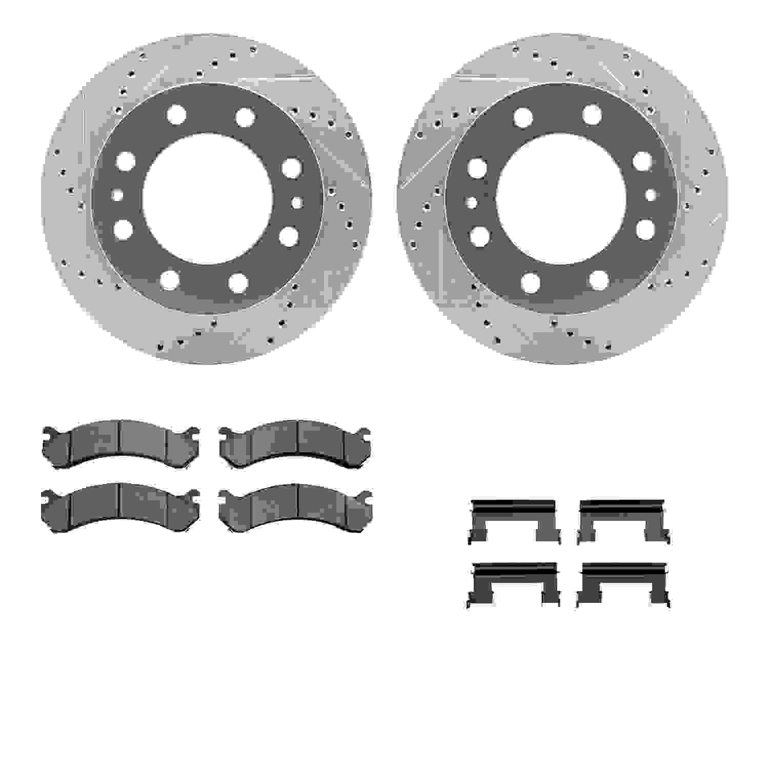 R1 Concepts 01-20 Chevrolet Silverado 3500 Front Drill/Slot Silver Rotors w/Optimum Pads