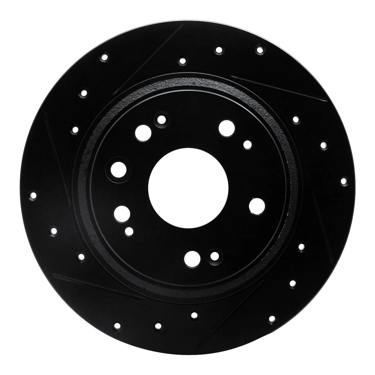 R1 Concepts 02-04 Acura RL Rear Left Drilled & Slotted Black Brake Rotor