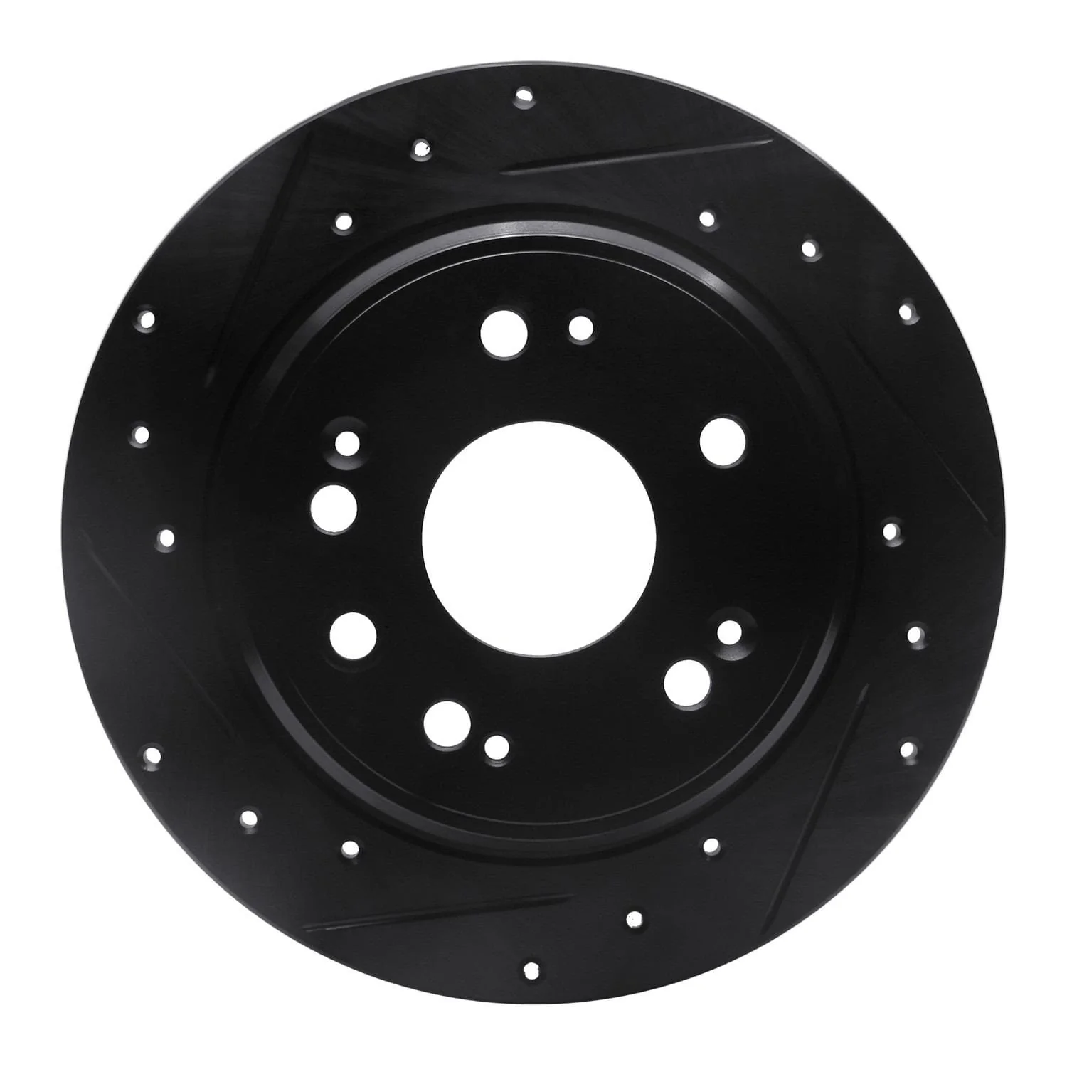 R1 Concepts 02-04 Honda CR-V Rear Left Drilled & Slotted Black Brake Rotor