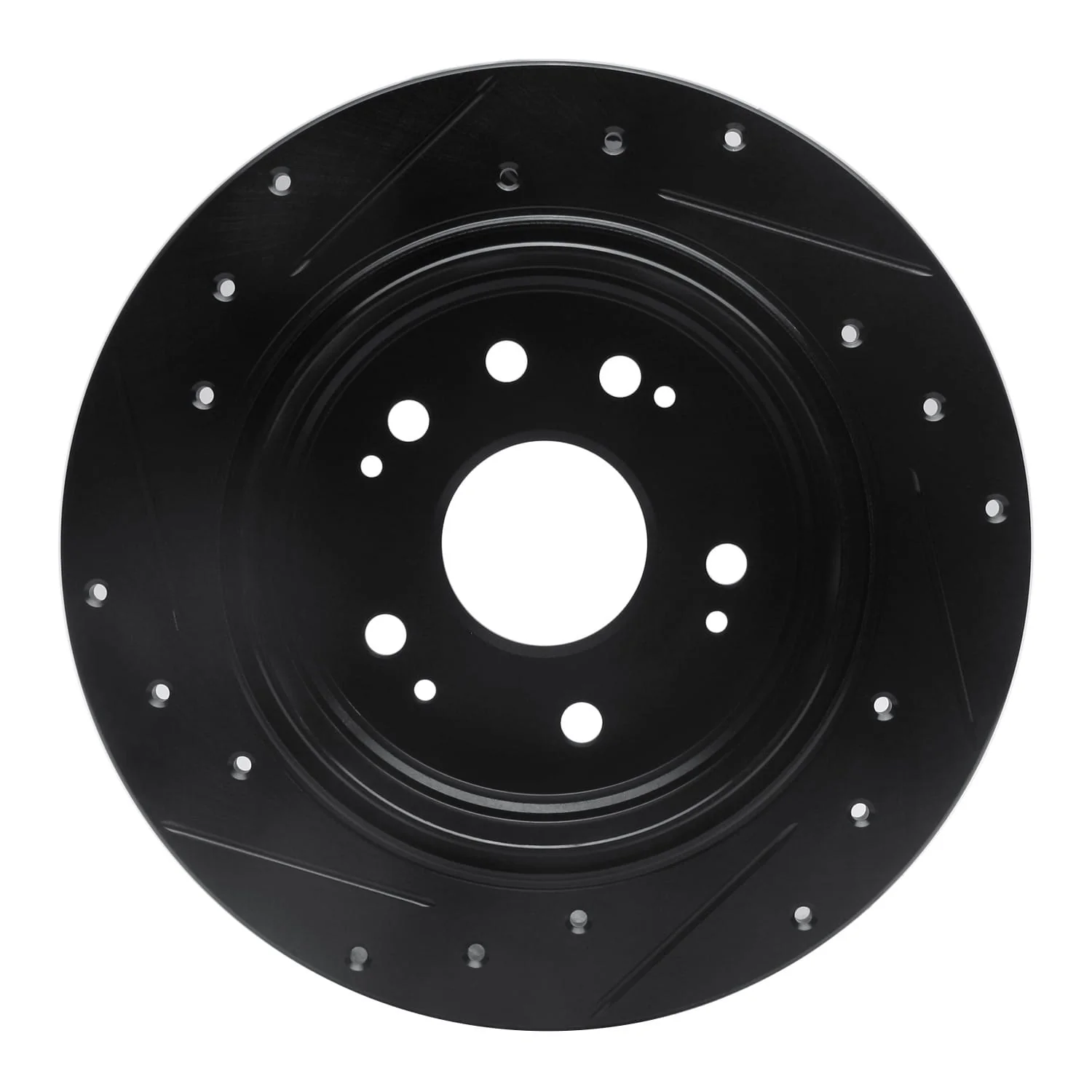 R1 Concepts 02-04 Honda CR-V Rear Right Drilled & Slotted Black Brake Rotor - Image 2