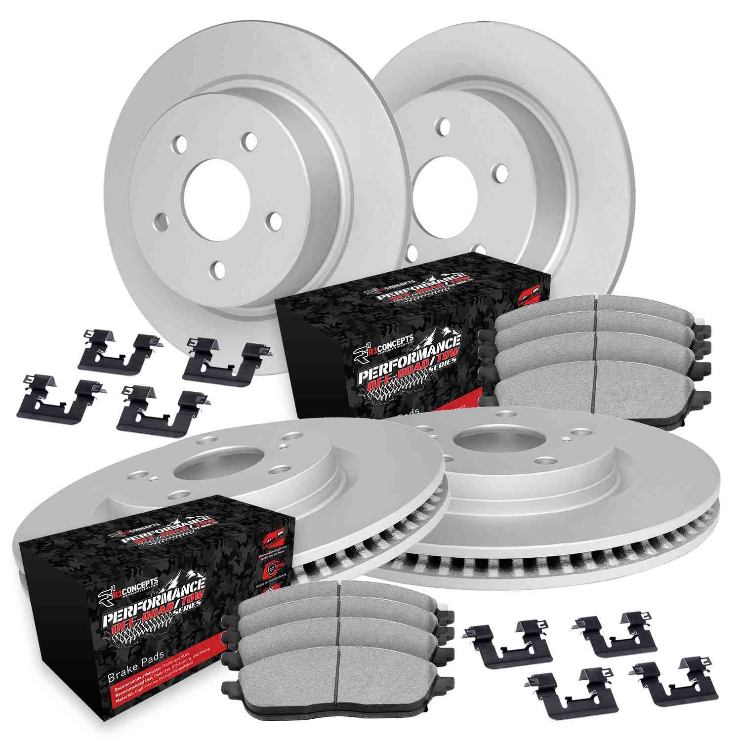 R1 Concepts 02-05 Ford Explorer Front & Rear Carbon Coated Rotor Set w/Off-Road/Tow Pads