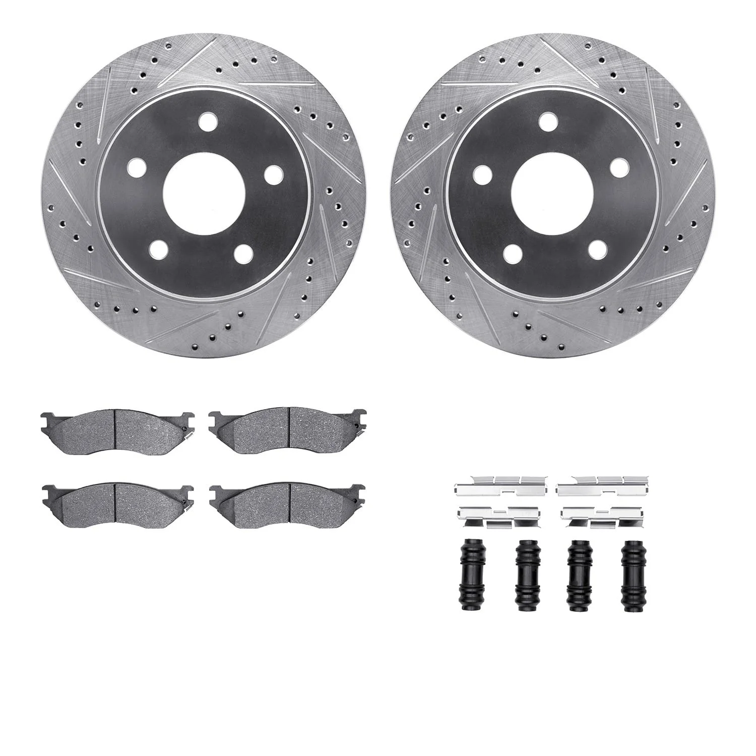 R1 Concepts 02-06 Dodge Durango Front Drilled & Slotted Silver Brake Rotor Set w/Optimum OE Pads and Hardware