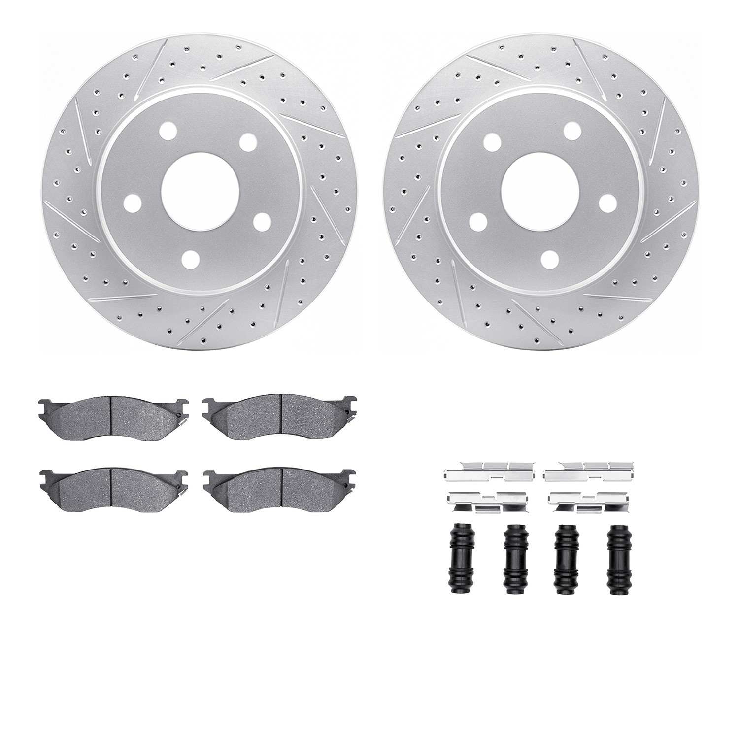 R1 Concepts 02-06 Dodge Ram 1500 Front Drill/Slot Carbon Coated Rotor Set w/Optimum Pads