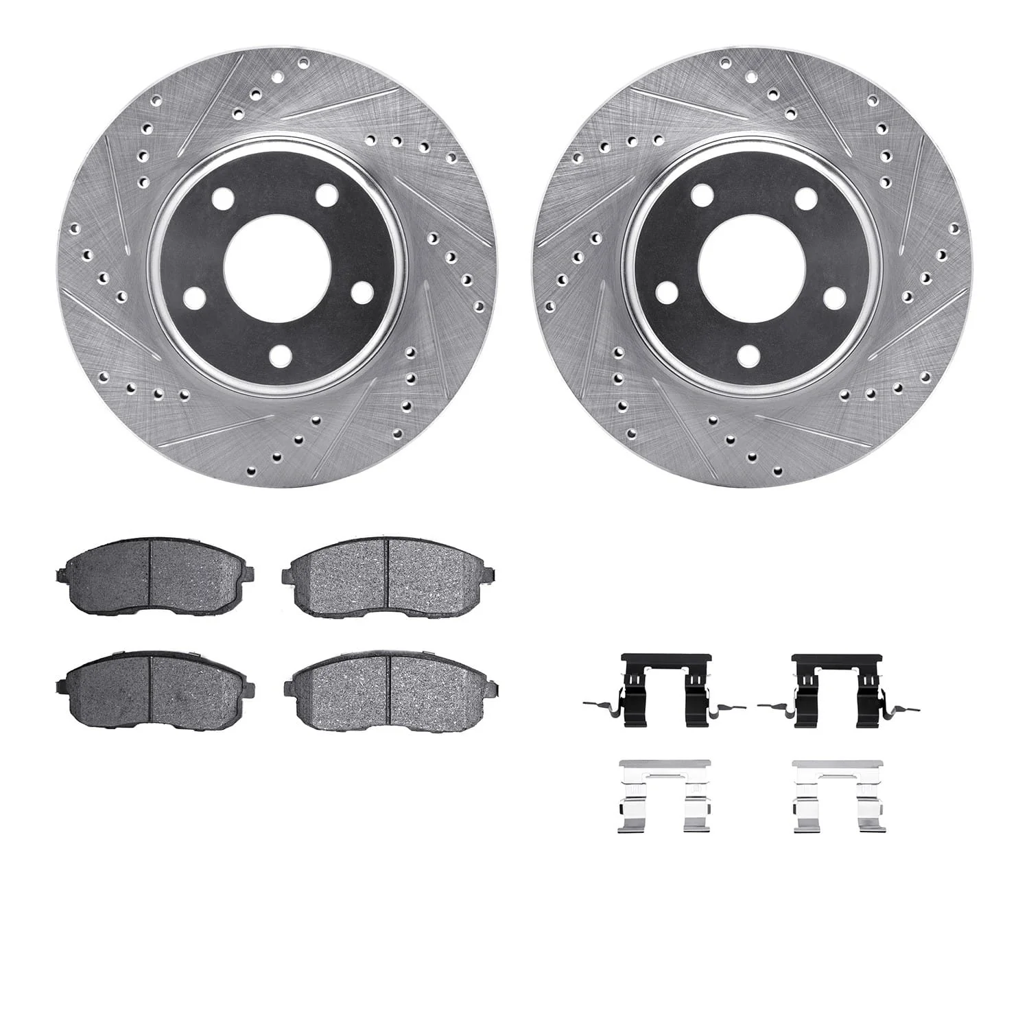 R1 Concepts 02-06 Infiniti I35 Front Drilled & Slotted Silver Brake Rotor Set w/Optimum OE Pads and Hardware