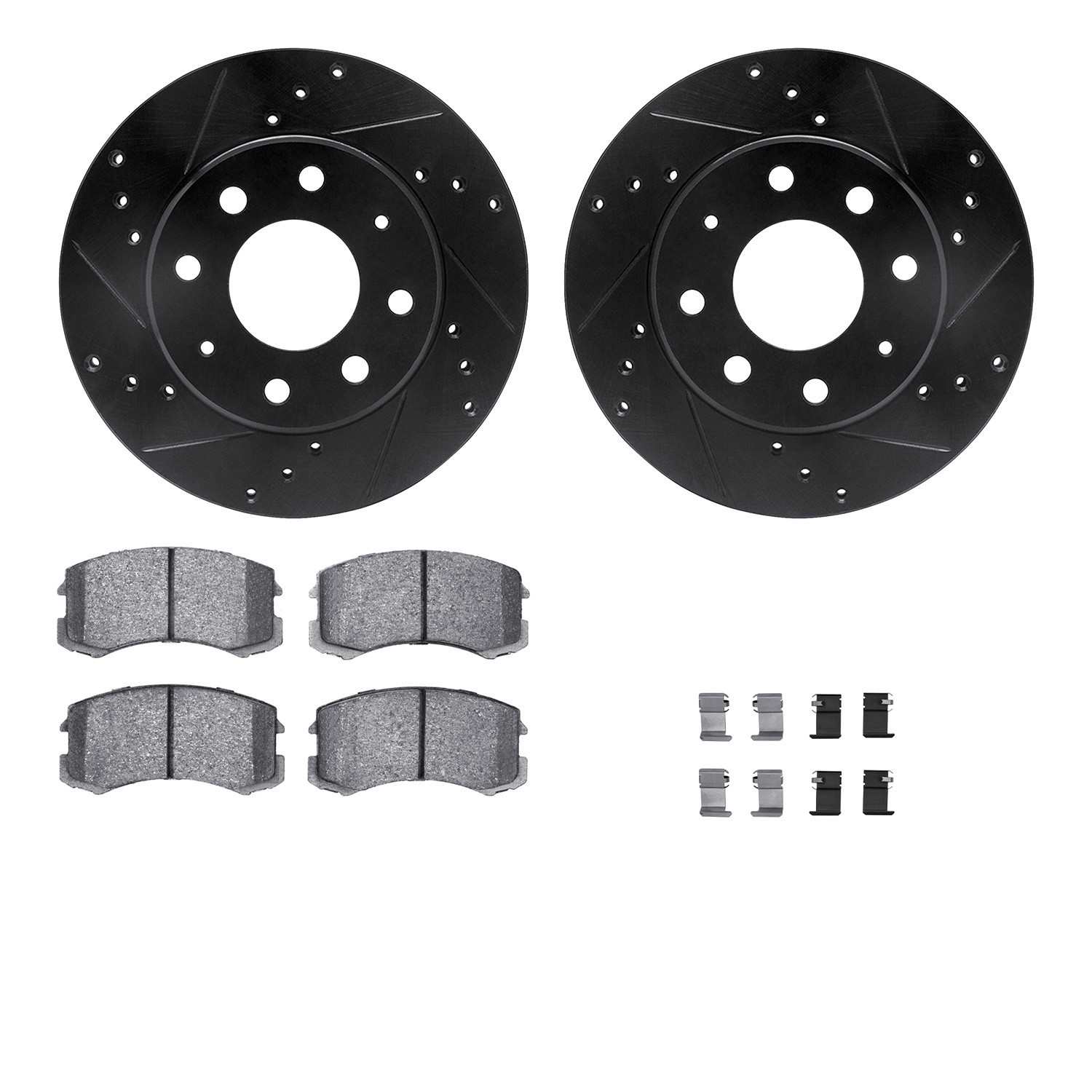 R1 Concepts 02-07 Mitsubishi Lancer Front Drilled & Slotted Black Brake Rotor Set w/Ceramic Pads and Hardware