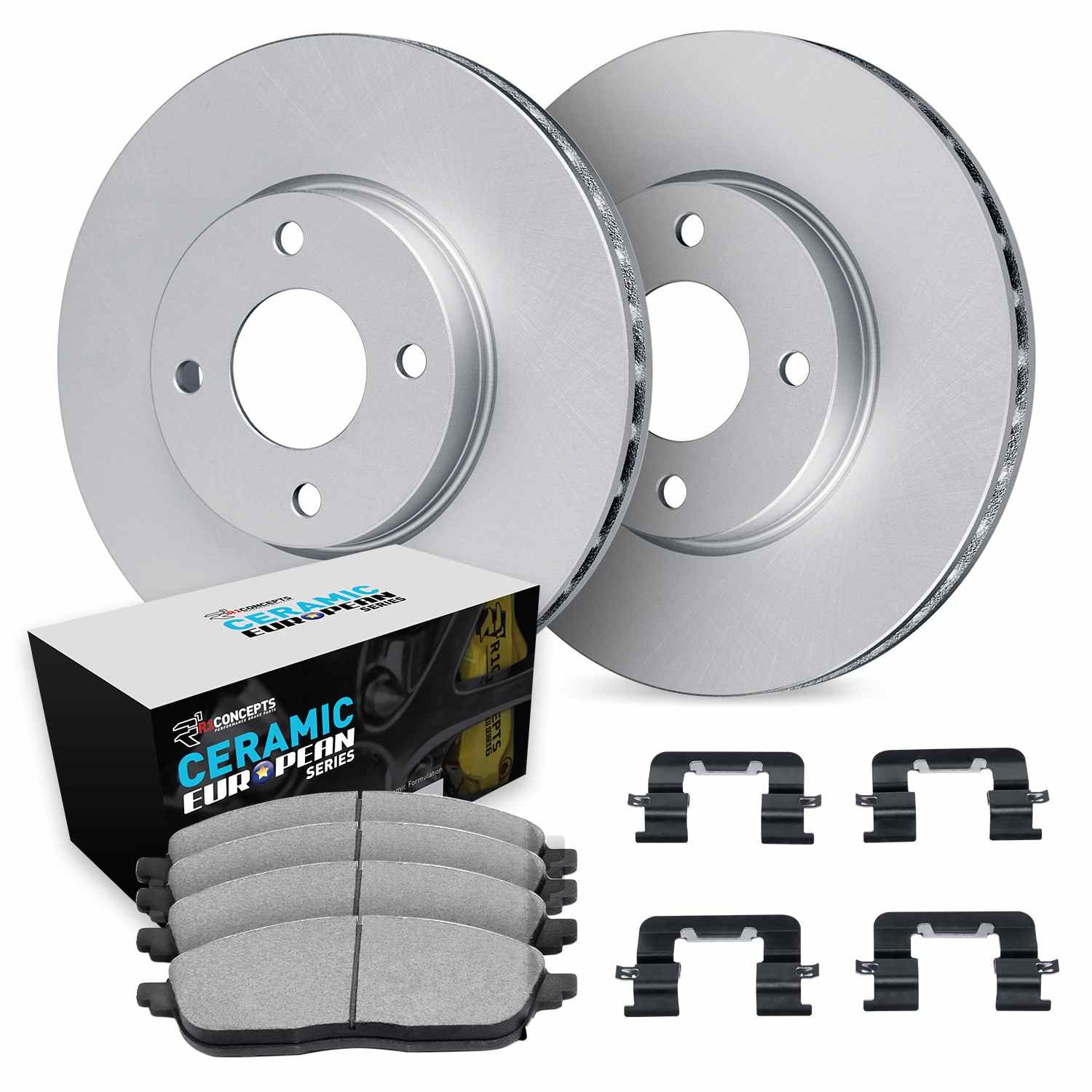 R1 Concepts 02-08 Mini Cooper Front Carbon Coated Brake Rotor Set w/Euro Ceramic Pads and Hardware - Image 2