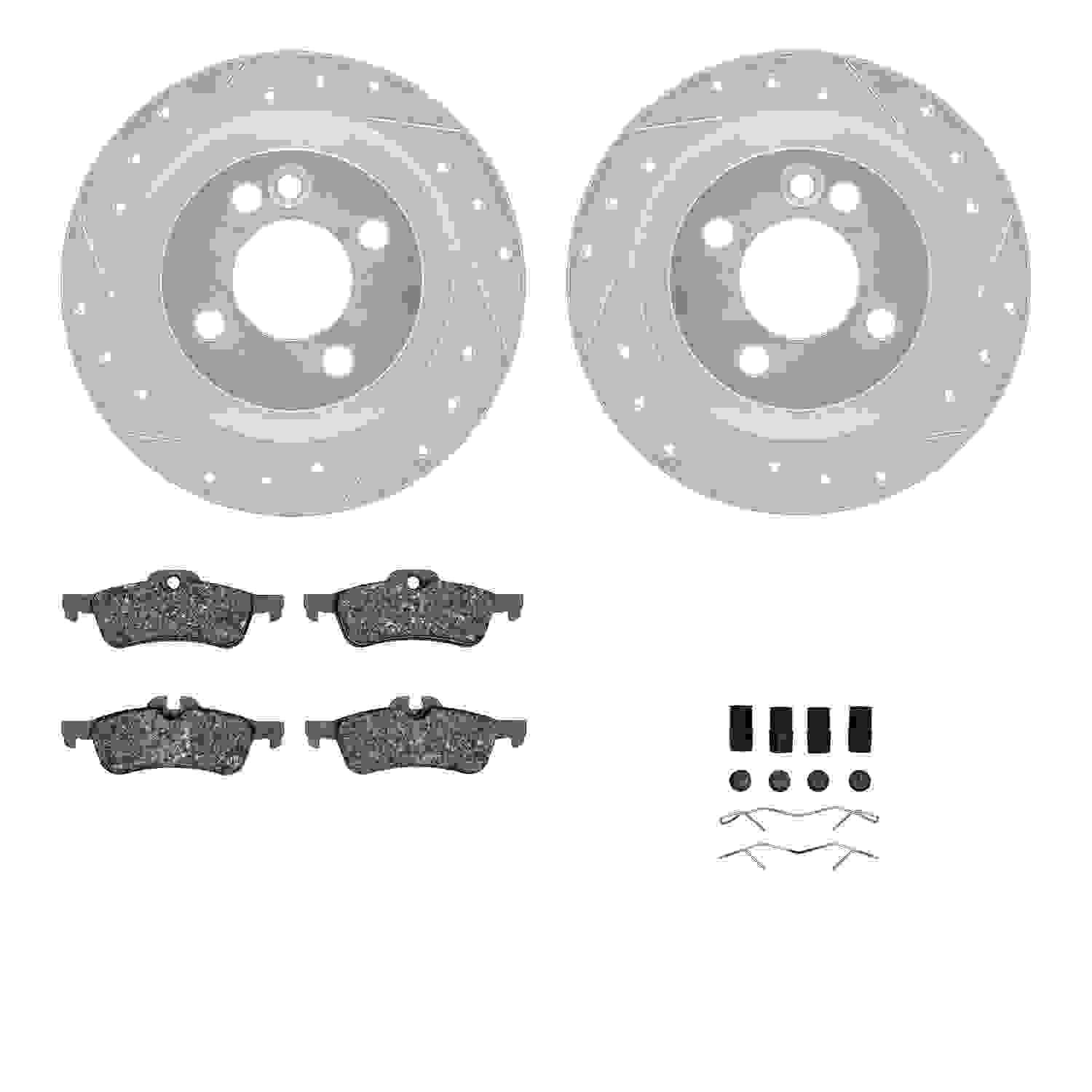 R1 Concepts 02-08 Mini Cooper Rear Drilled & Slotted Silver Brake Rotor Set w/Euro Ceramic Pads and Hardware