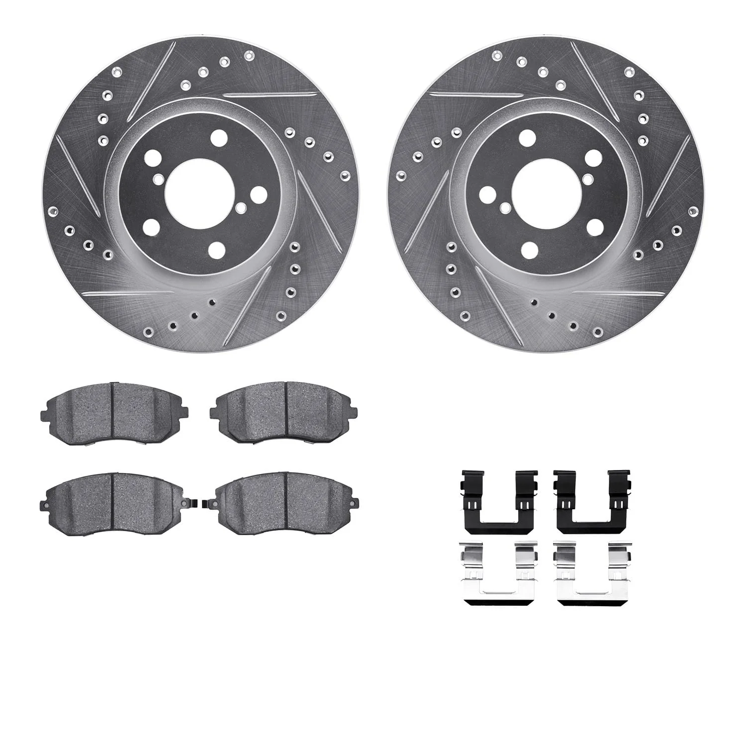 R1 Concepts 02-10 Saab 9-2X Front Drilled & Slotted Silver Brake Rotor Set w/Euro Ceramic Pads and Hardware
