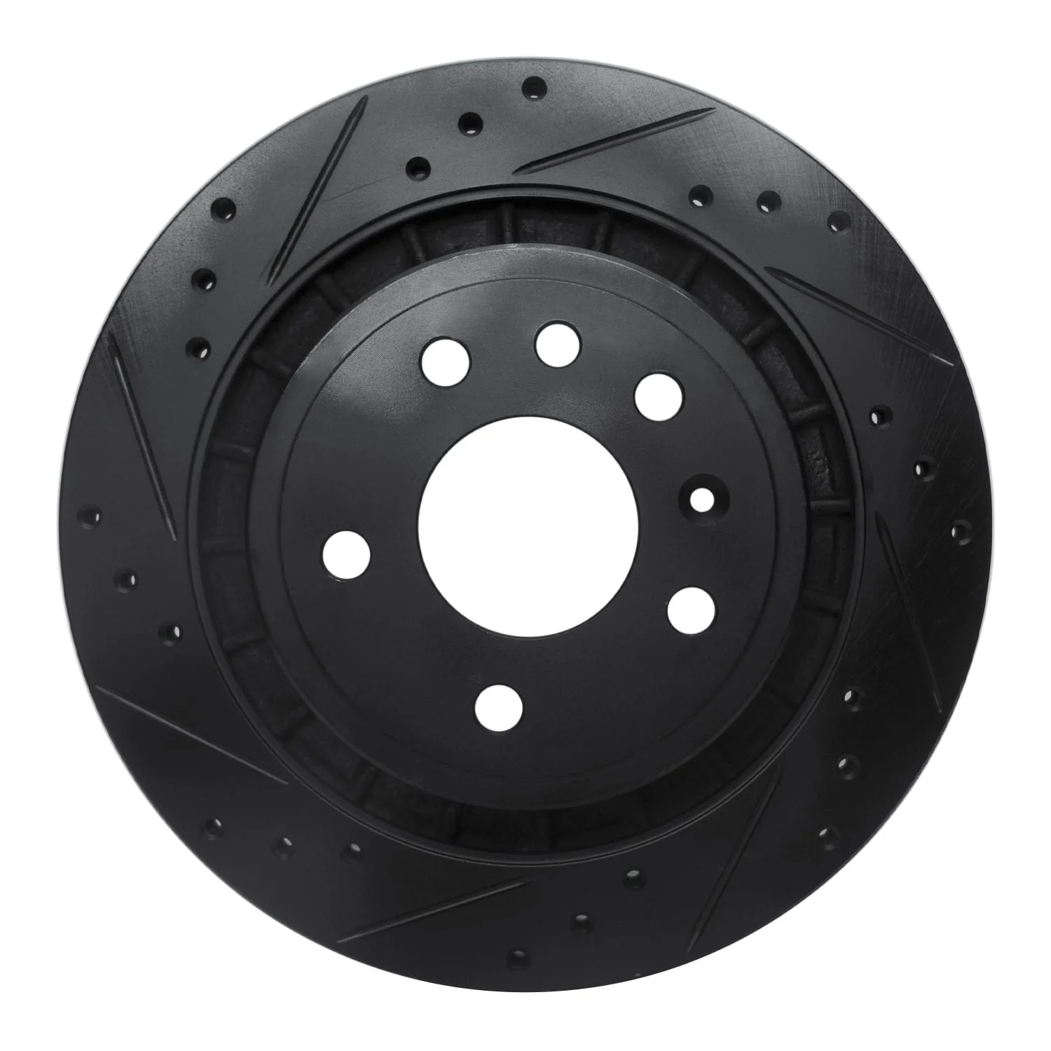 R1 Concepts 02-10 Saab 9-5 Rear Left Drilled & Slotted Black Brake Rotor