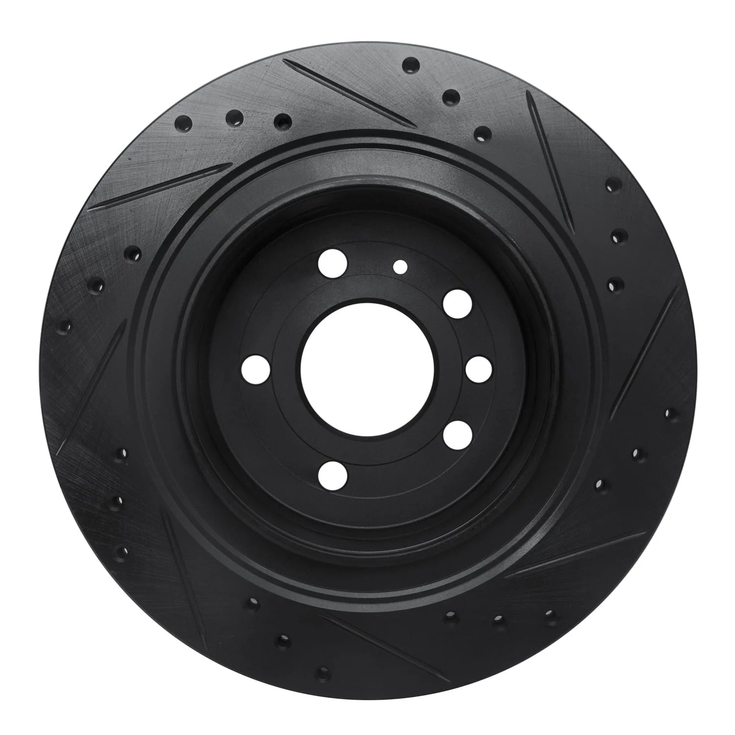 R1 Concepts 02-10 Saab 9-5 Rear Left Drilled & Slotted Black Brake Rotor - Image 2