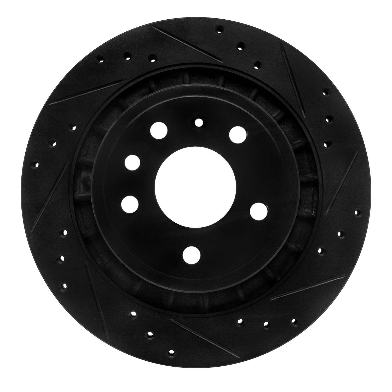 R1 Concepts 02-10 Saab 9-5 Rear Right Drilled & Slotted Black Brake Rotor