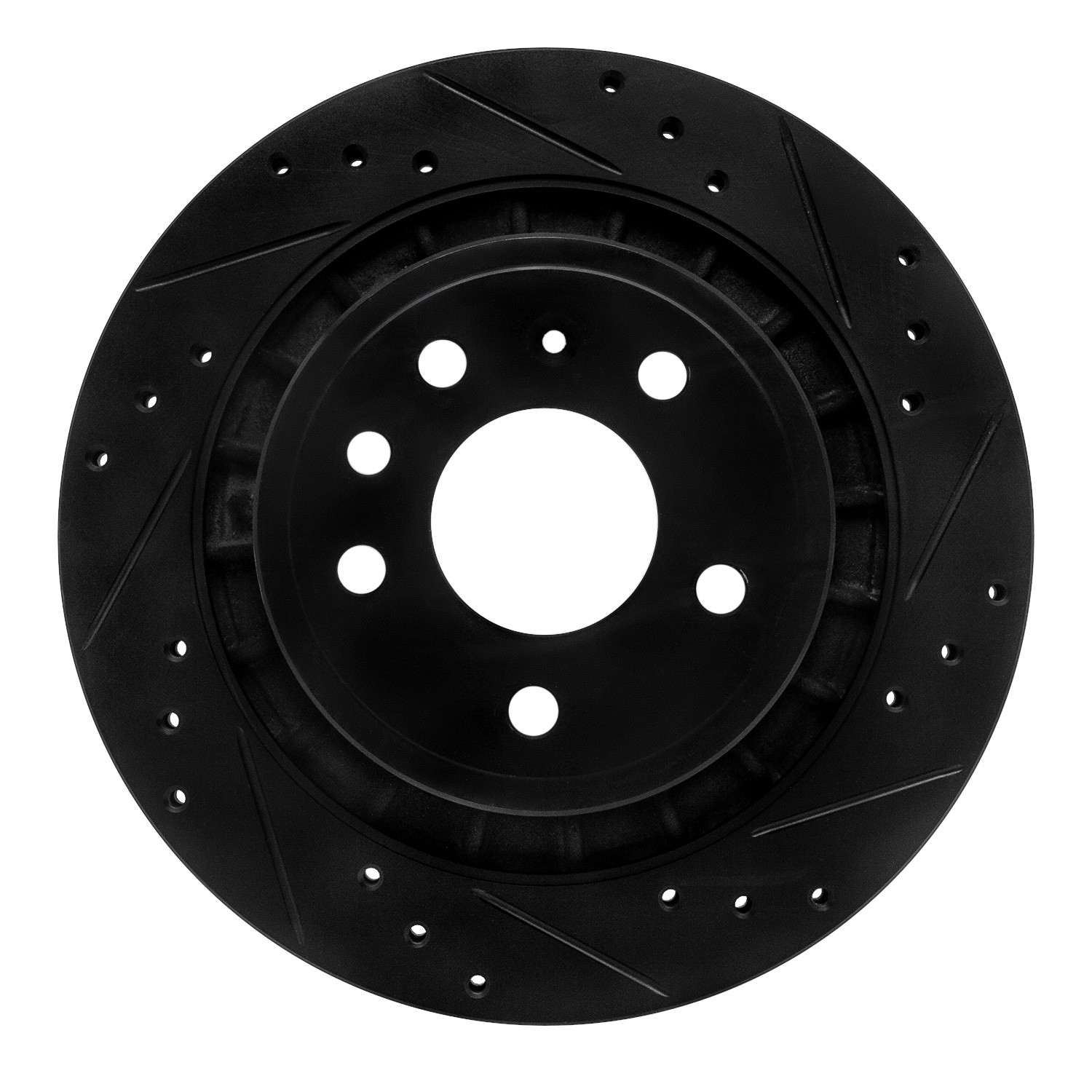 R1 Concepts 02-10 Saab 9-5 Rear Right Drilled & Slotted Black Brake Rotor - Image 2