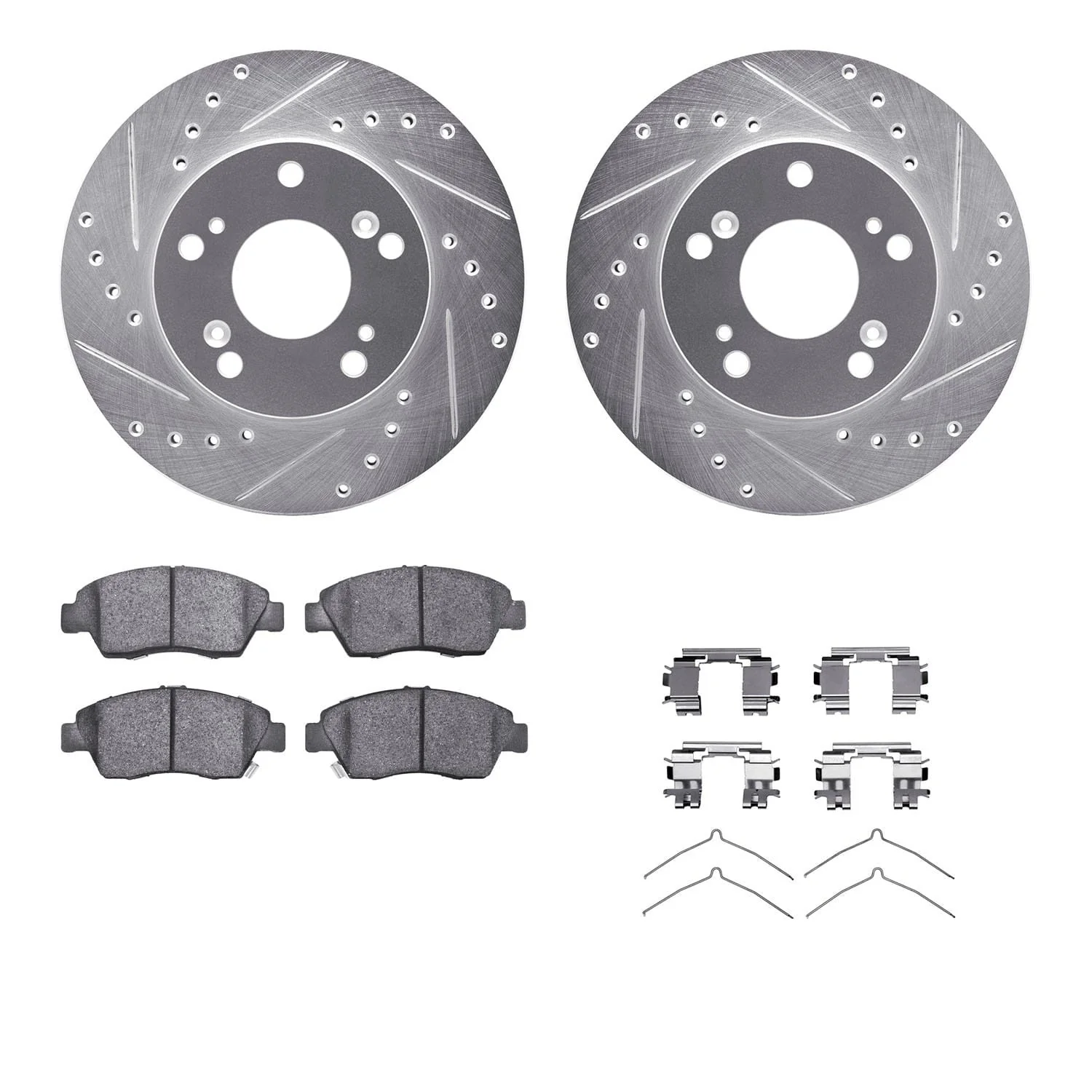 R1 Concepts 02-11 Acura RSX Front Drilled & Slotted Silver Brake Rotor Set w/Ceramic Pads and Hardware
