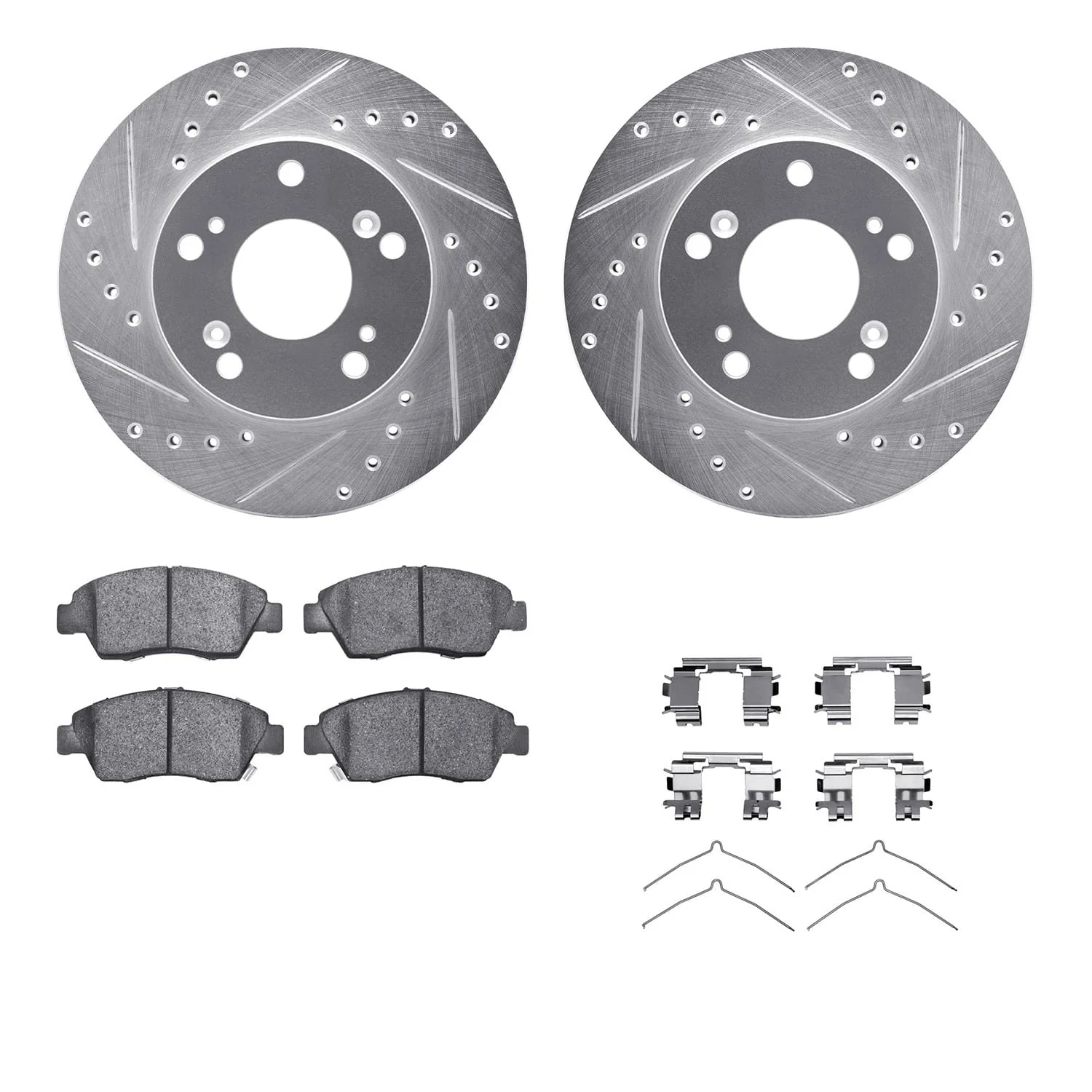 R1 Concepts 02-11 Acura RSX Front Drilled & Slotted Silver Brake Rotor Set w/Optimum OE Pads and Hardware